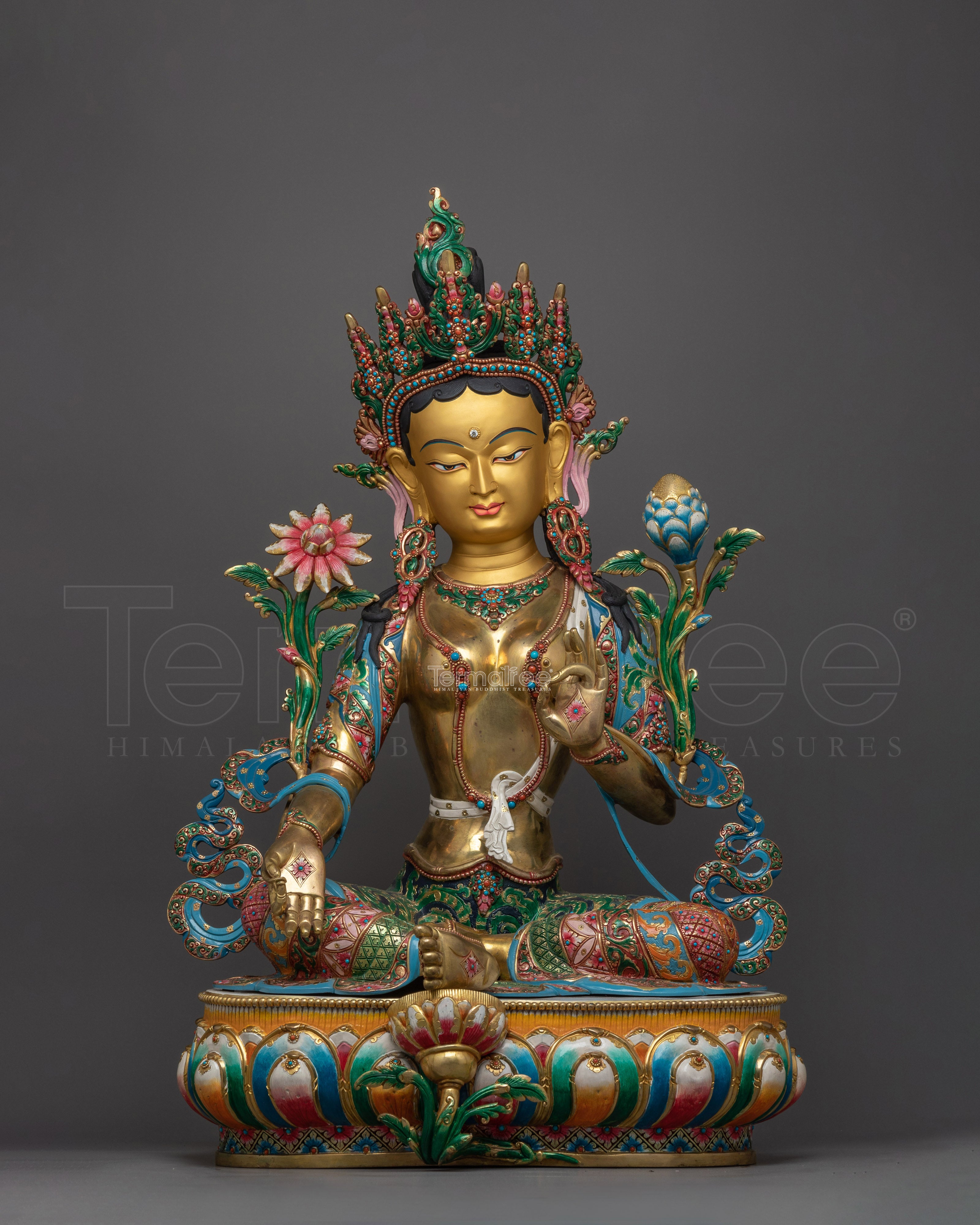 Green Tara Beautiful Colored Sculpture | Embodiment of Compassionate Rescue