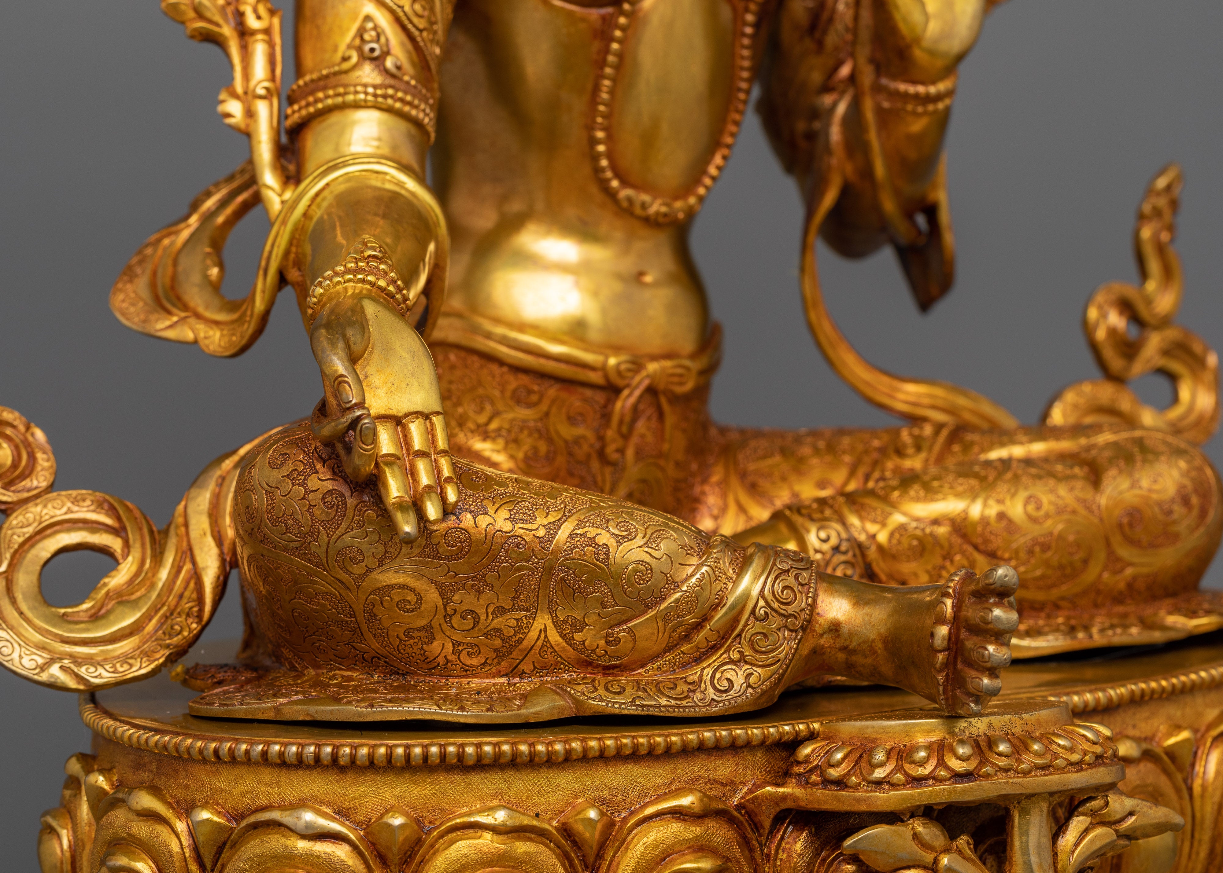 Green Tara Antique Gold Gilded Sculpture | Handcrafted Symbol of Compassion