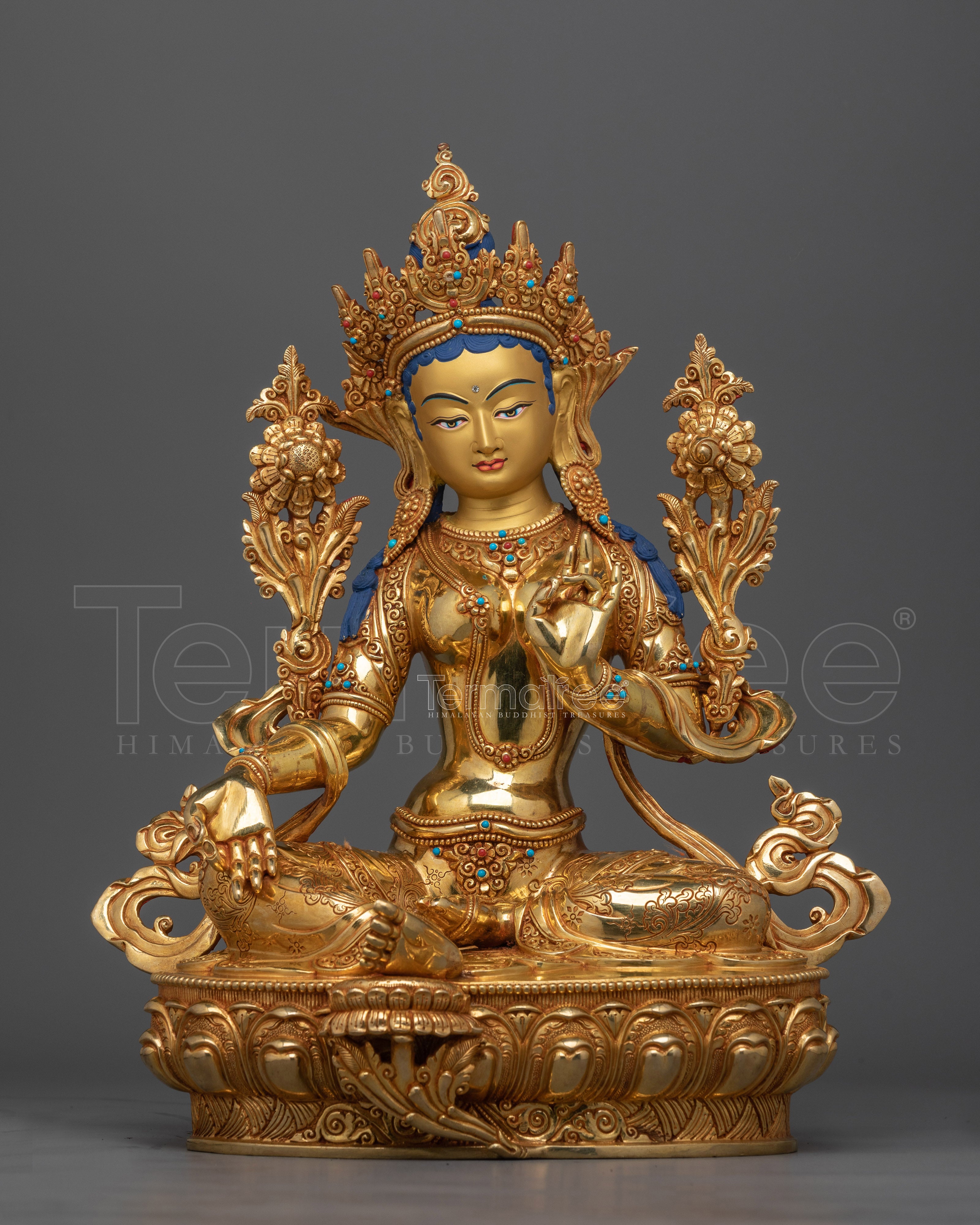 Green Tara 34cm Gold Gilded Statue | Radiant Symbol of Compassion