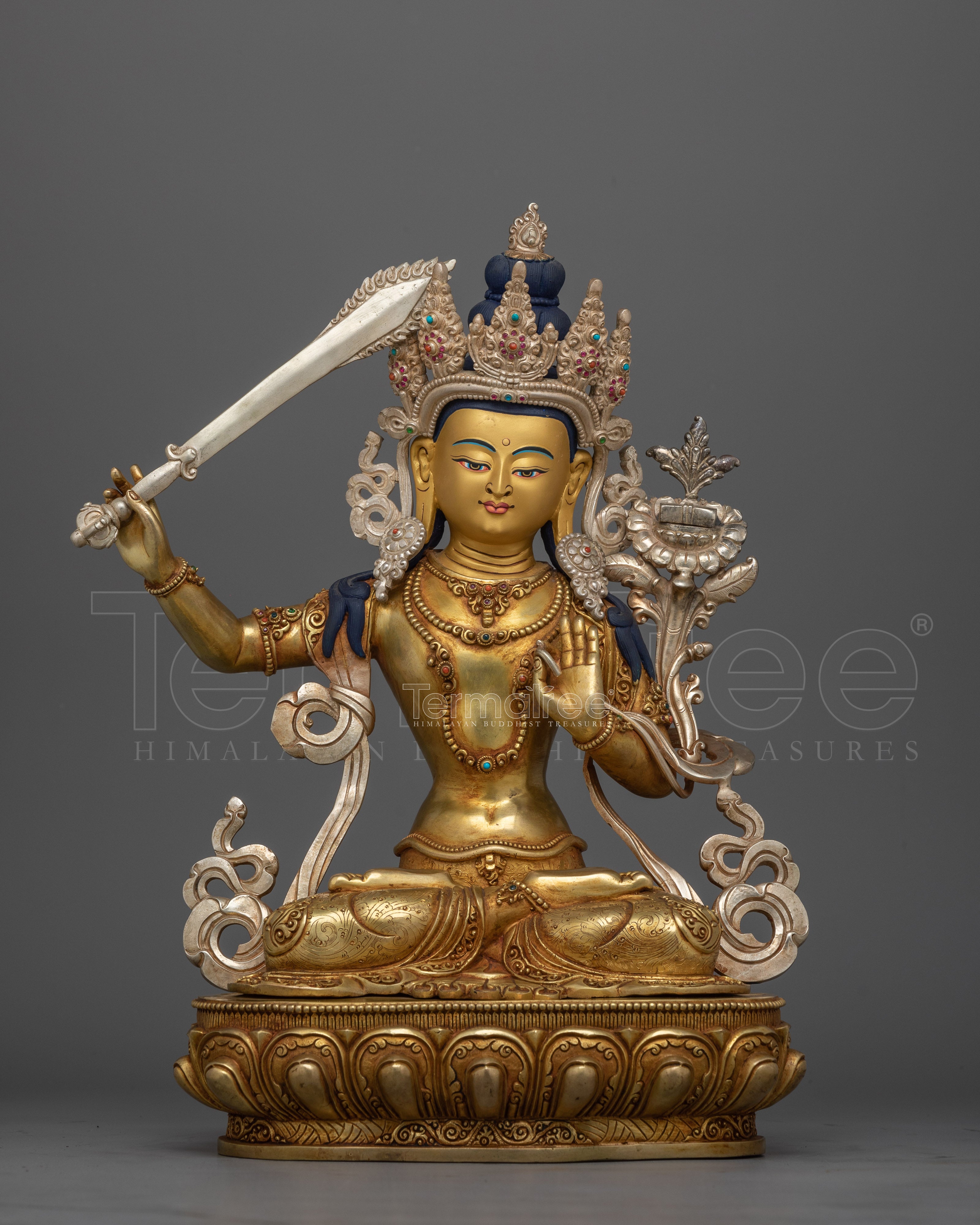 Manjushri Insightful Deity Gold Gilded Statue | Exquisite Handcrafted Wisdom