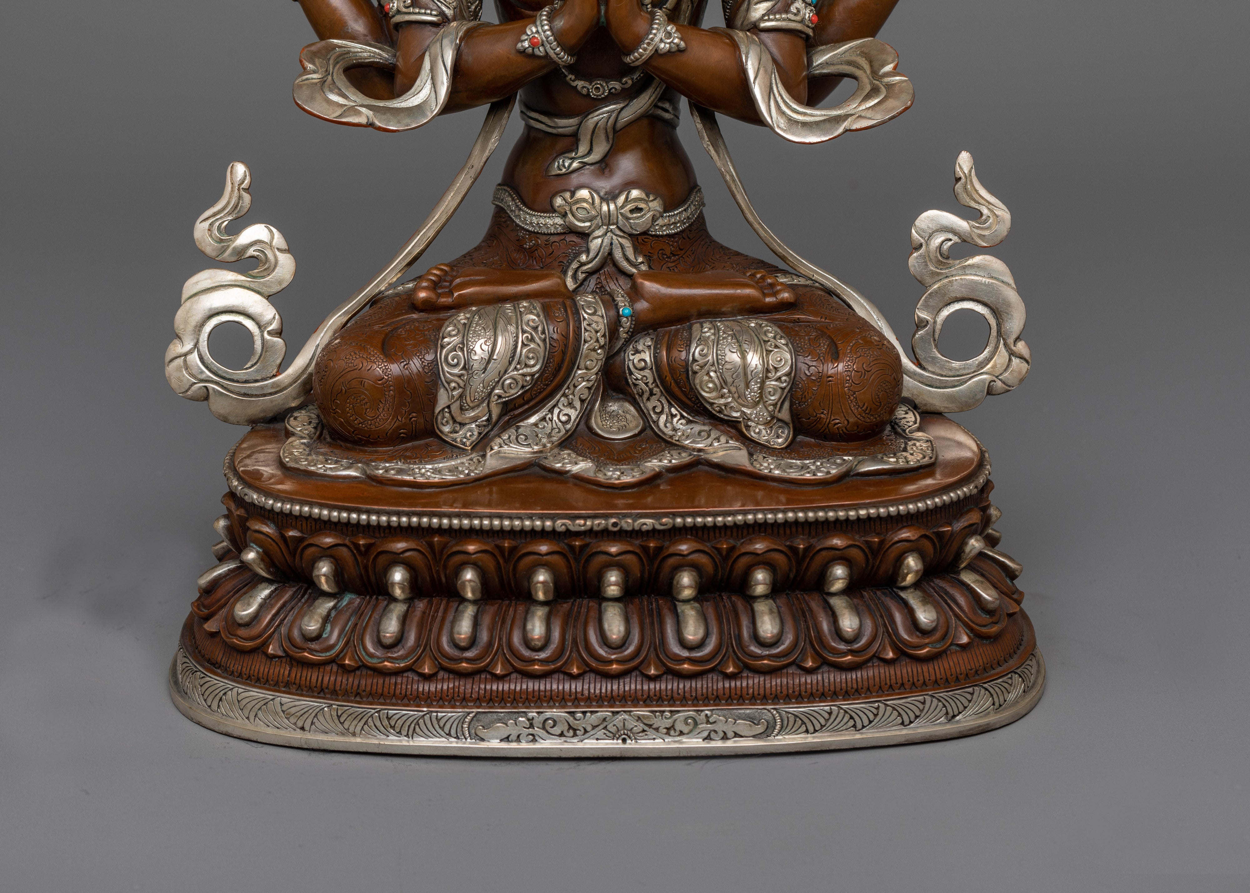 Chenrezig Silver Plated Oxidized 34cm Statue | Handcrafted Symbol of Compassion
