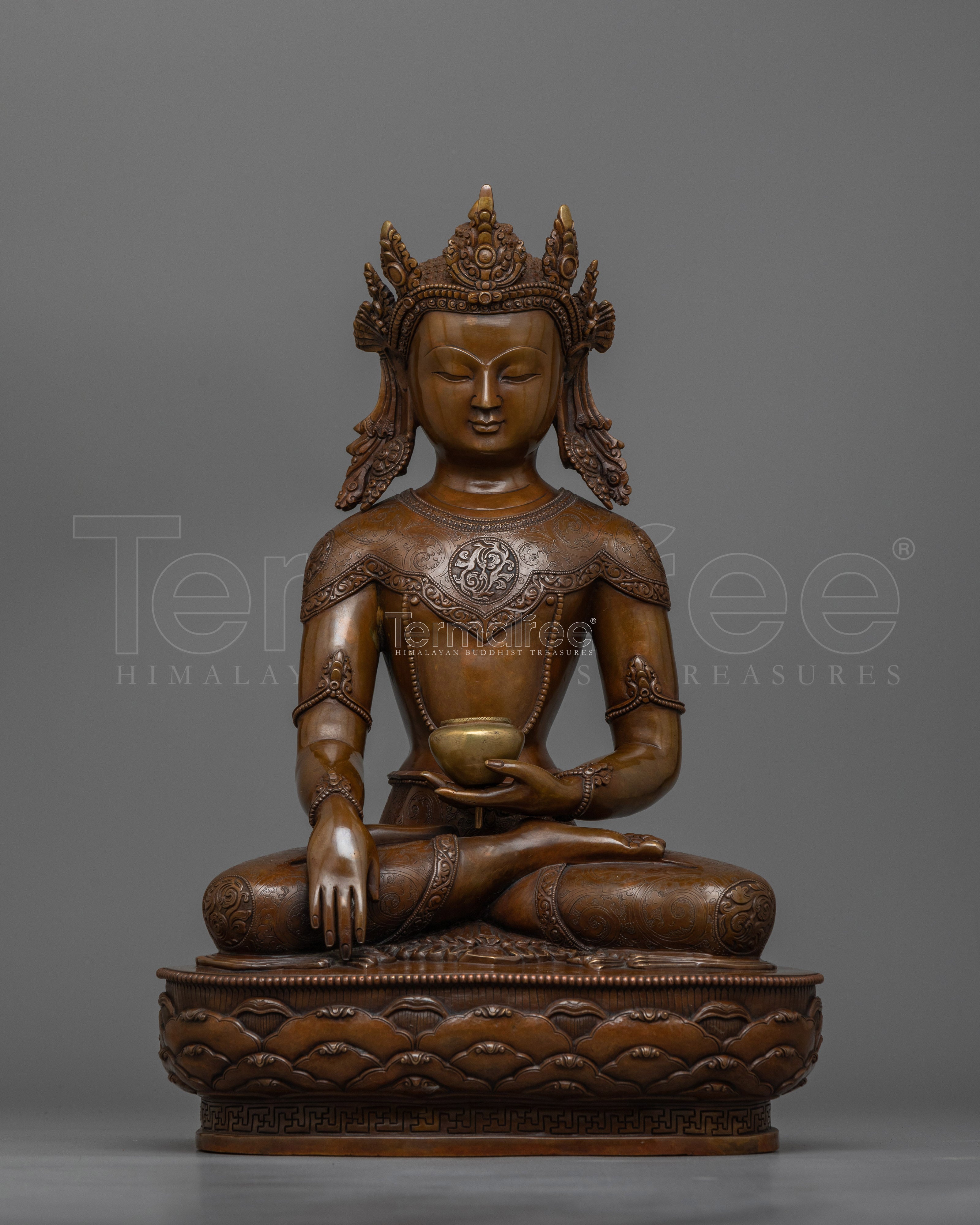 Crown Shakyamuni Buddha 40cm Oxidized Statue | Handcrafted Symbol of Enlightenment