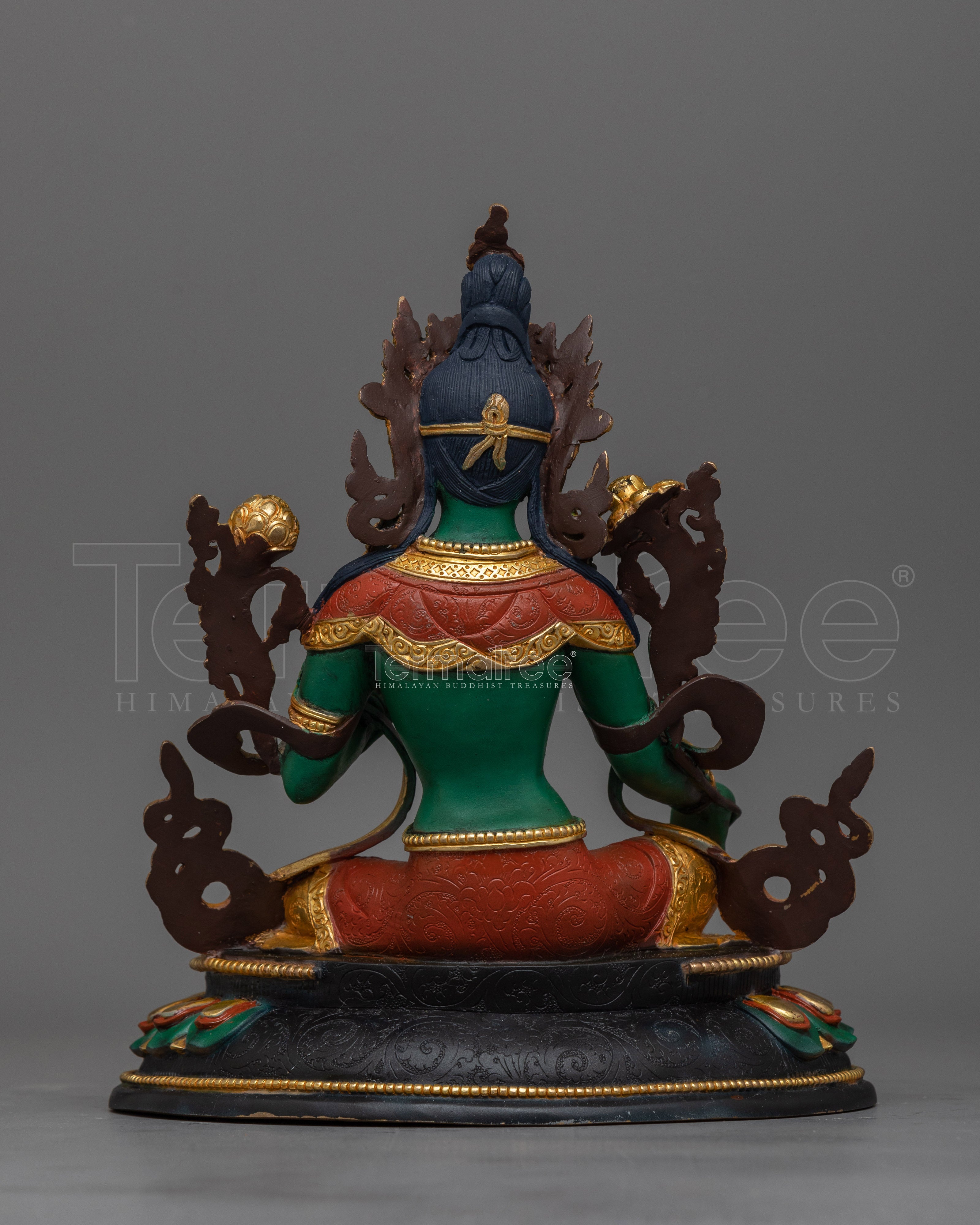 Green Tara Protective Deity on Colored Statue | Beacon of Compassion