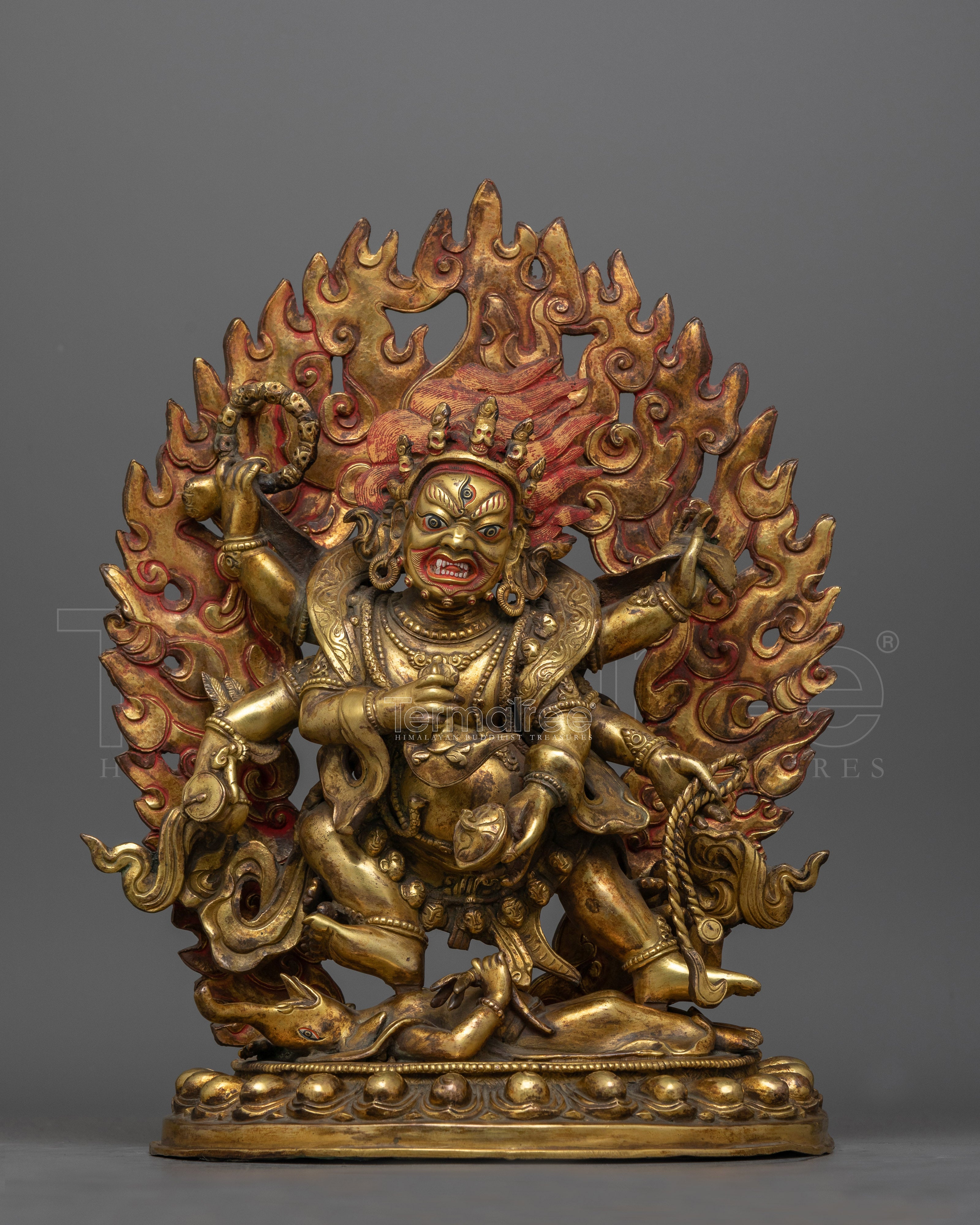 Six-Arms Mahakala Antique Touch Statue | Protector of the Dharma