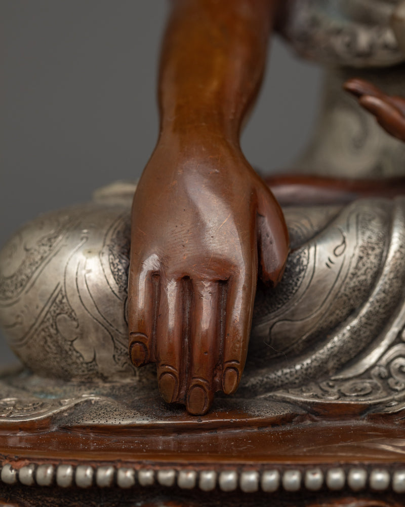 Shakyamuni Buddha Silver-Plated Handmade Statue | Essence of Enlightenment