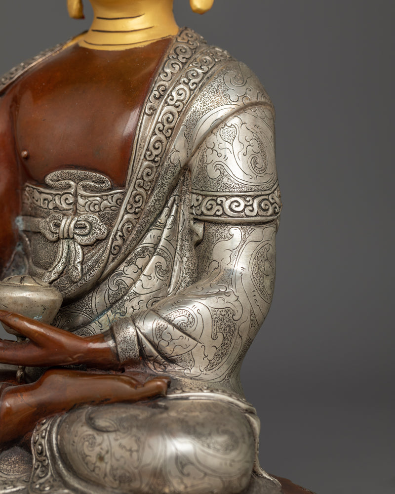 Shakyamuni Buddha Silver-Plated Handmade Statue | Essence of Enlightenment