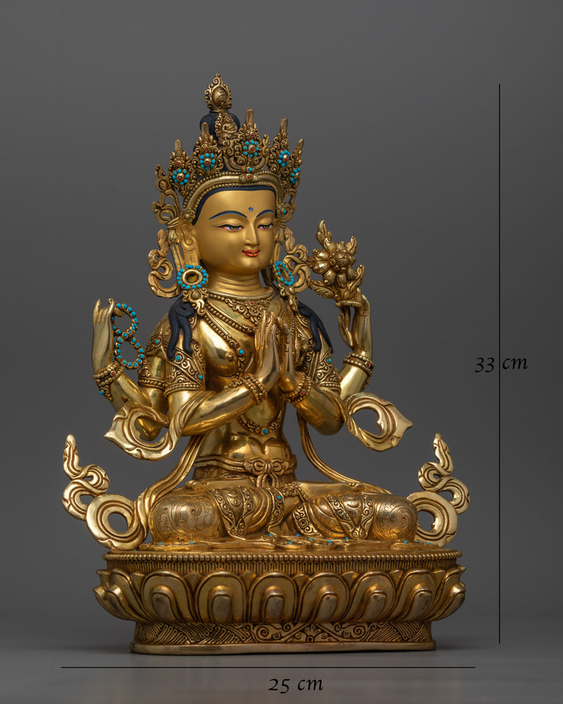 Chenrezig Handmade Gold-Gilded Statue | Embodiment of Compassion