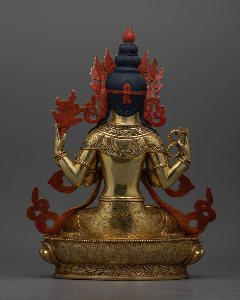 Chenrezig Handmade Gold-Gilded Statue | Embodiment of Compassion