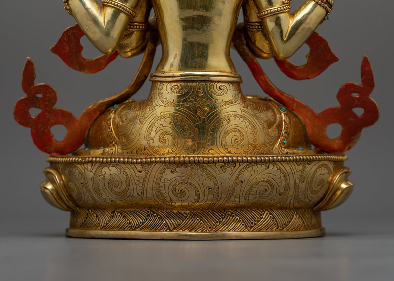 Chenrezig Handmade Gold-Gilded Statue | Embodiment of Compassion
