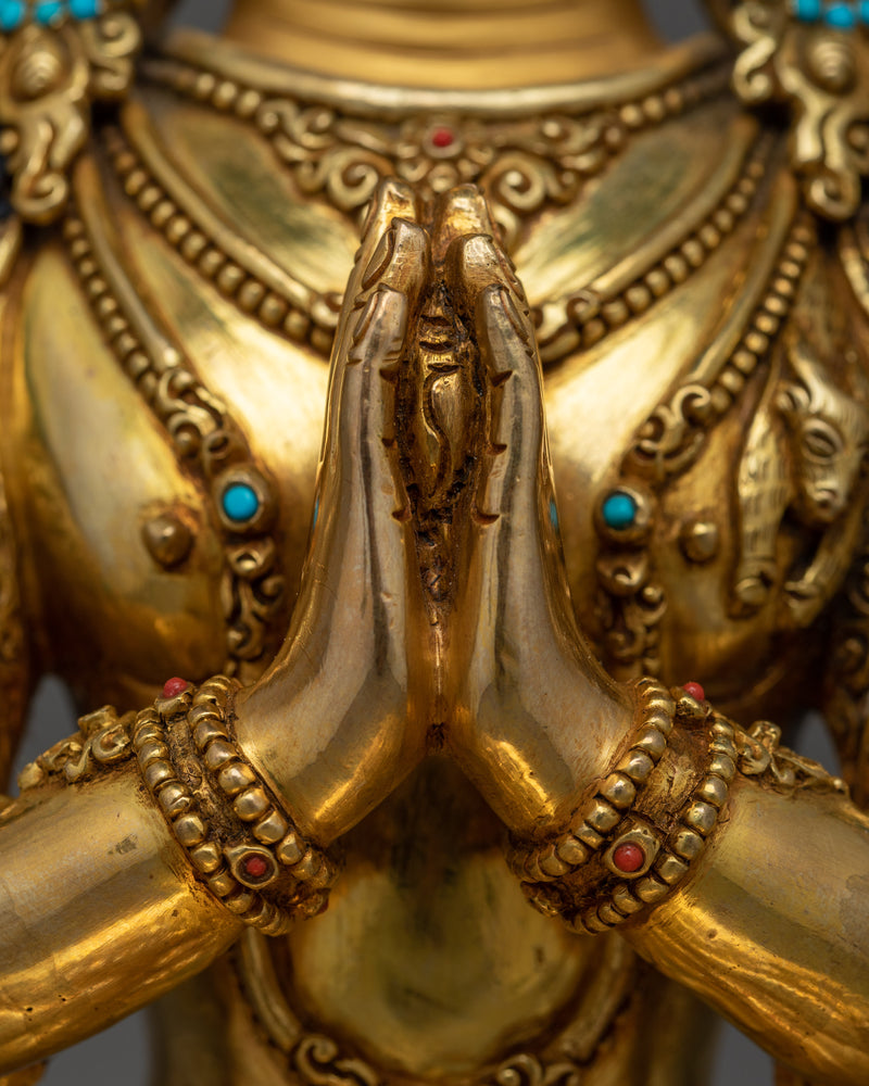 Chenrezig Handmade Gold-Gilded Statue | Embodiment of Compassion