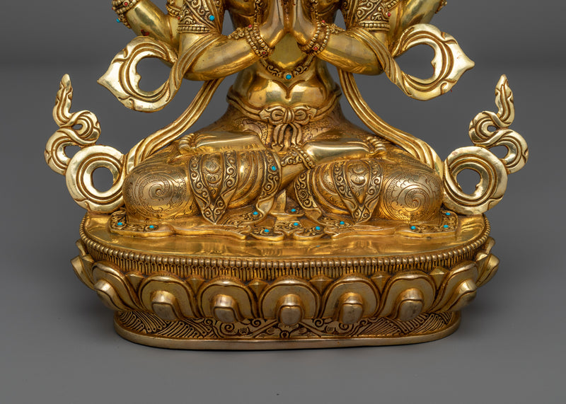 Chenrezig Handmade Gold-Gilded Statue | Embodiment of Compassion