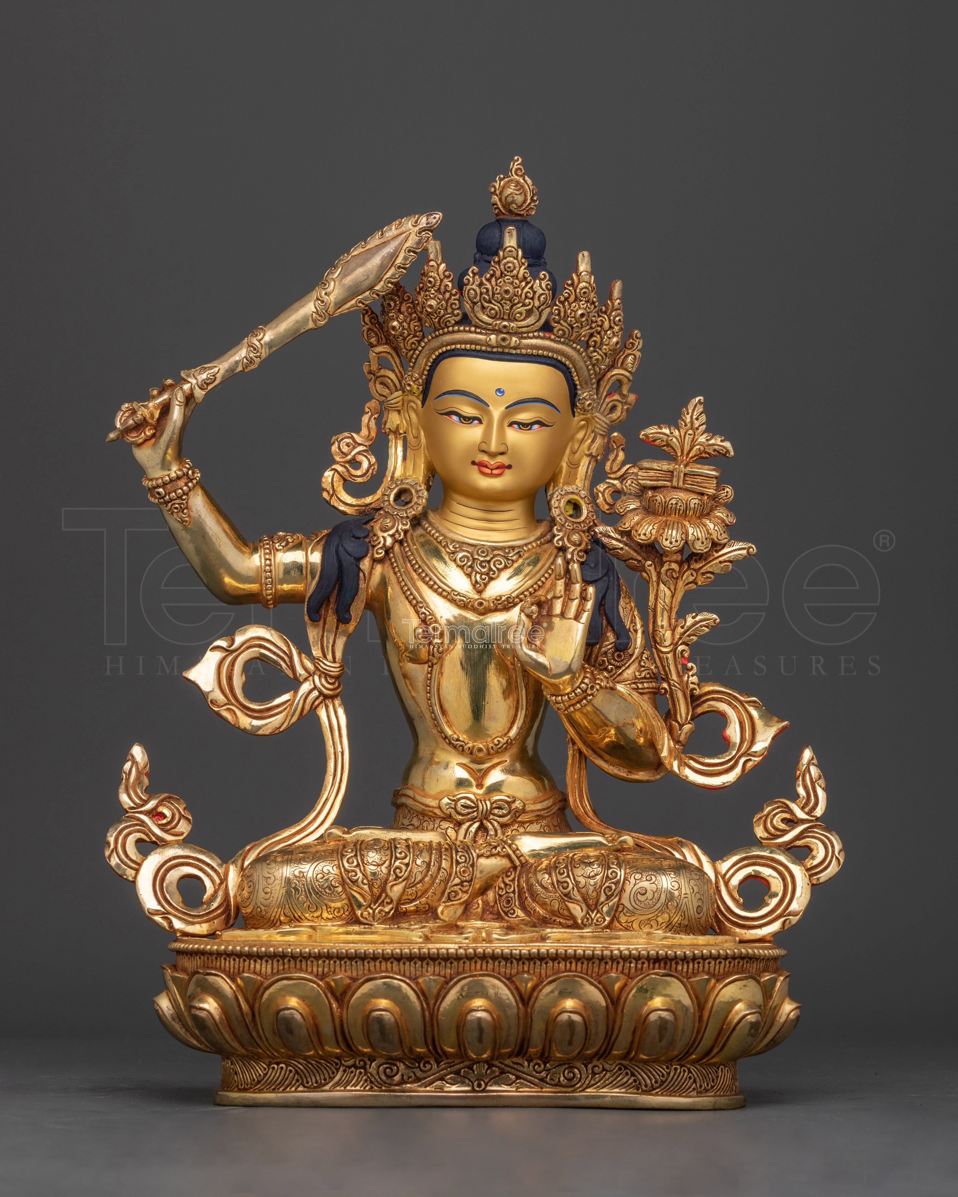 Manjushri Handmade Gold Gilded Statue | Embodiment of Wisdom