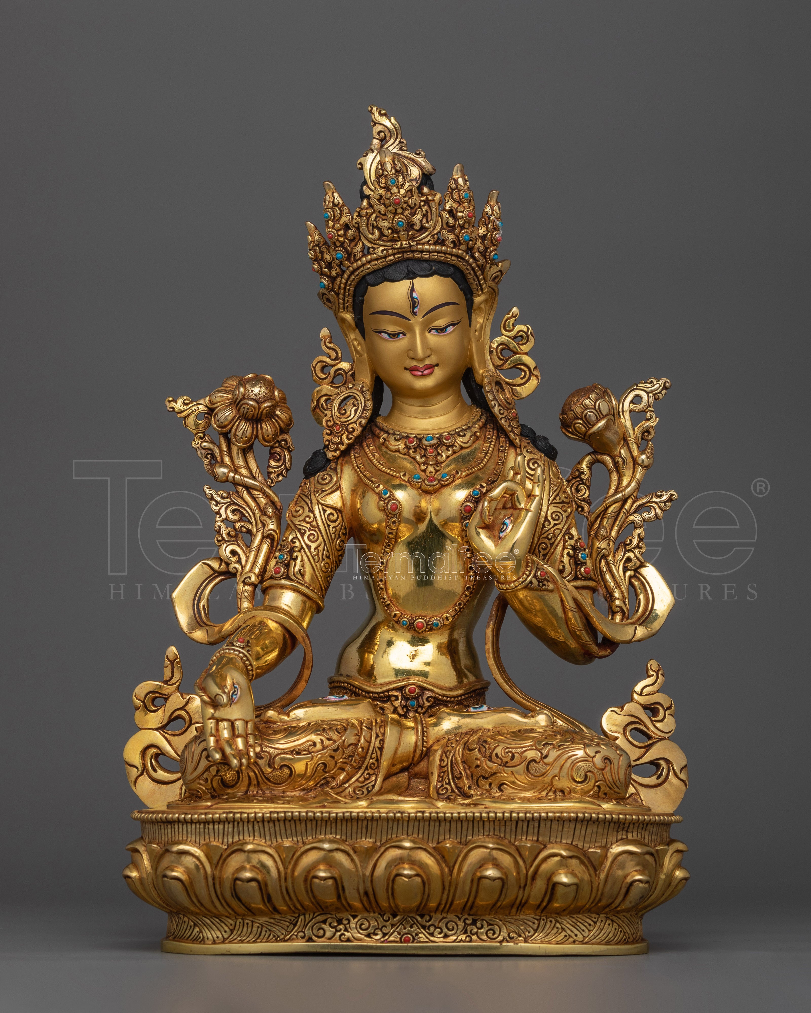 White Tara Nepalese Hand Carved Statue | Guardian of Compassionate Healing