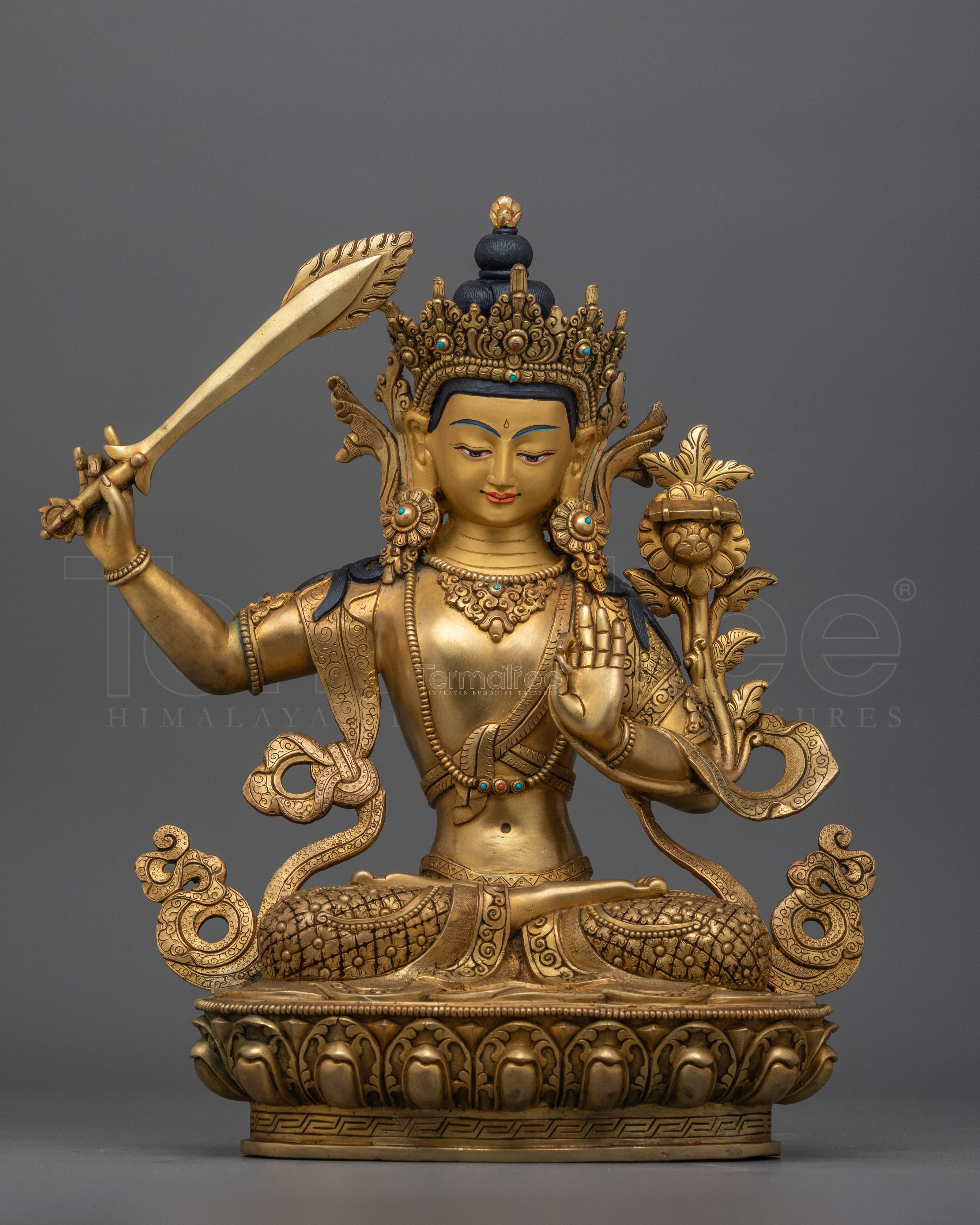 Handcrafted Buddhist Deity Manjushri Statue | Embodiment of Wisdom and Enlightenment