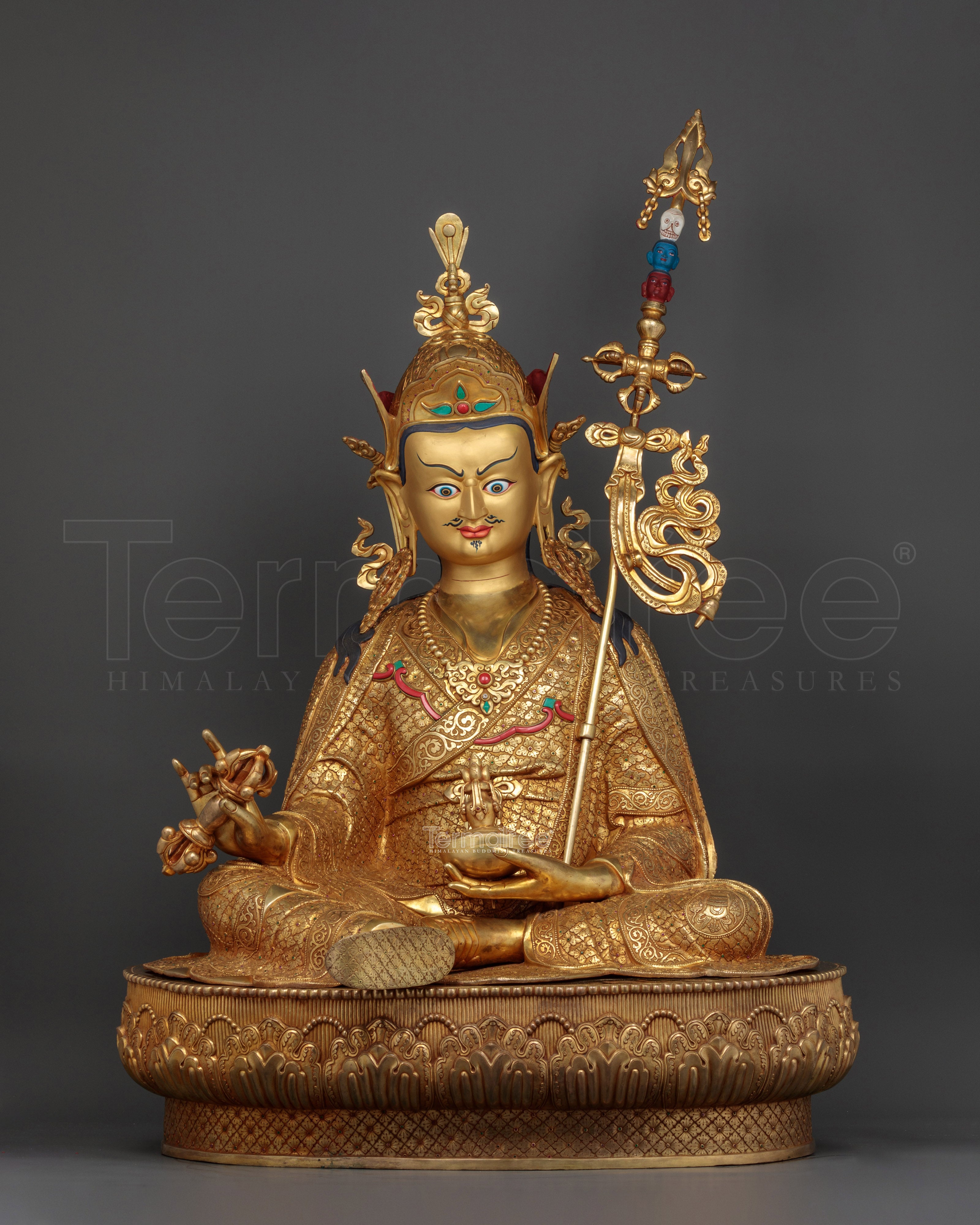 Guru Rinpoche Spiritual Copper Sculpture - A Majestic Handcrafted Masterpiece