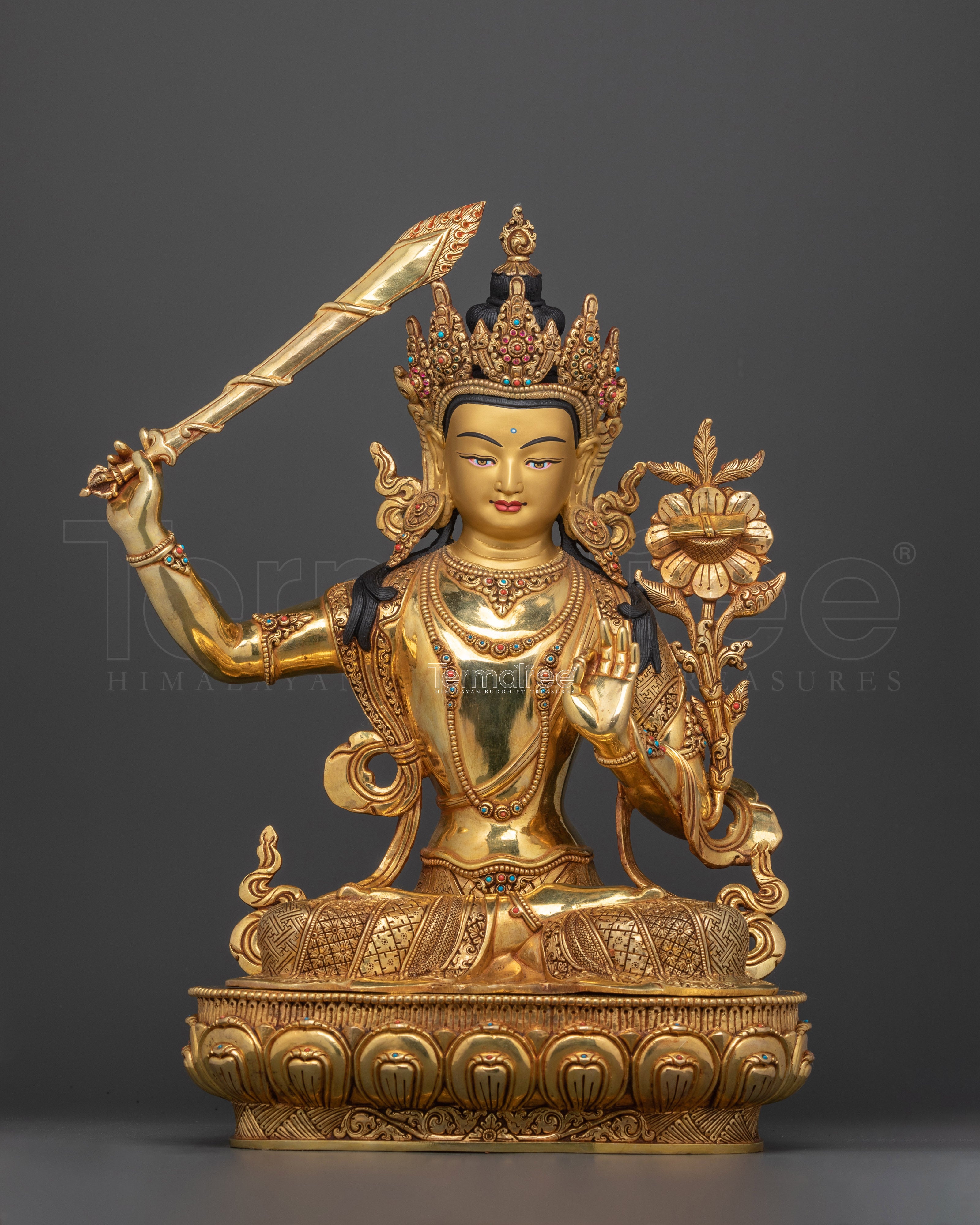 Triple Layer 24K Gold Gilded Manjushri | The Bodhisattva of Wisdom