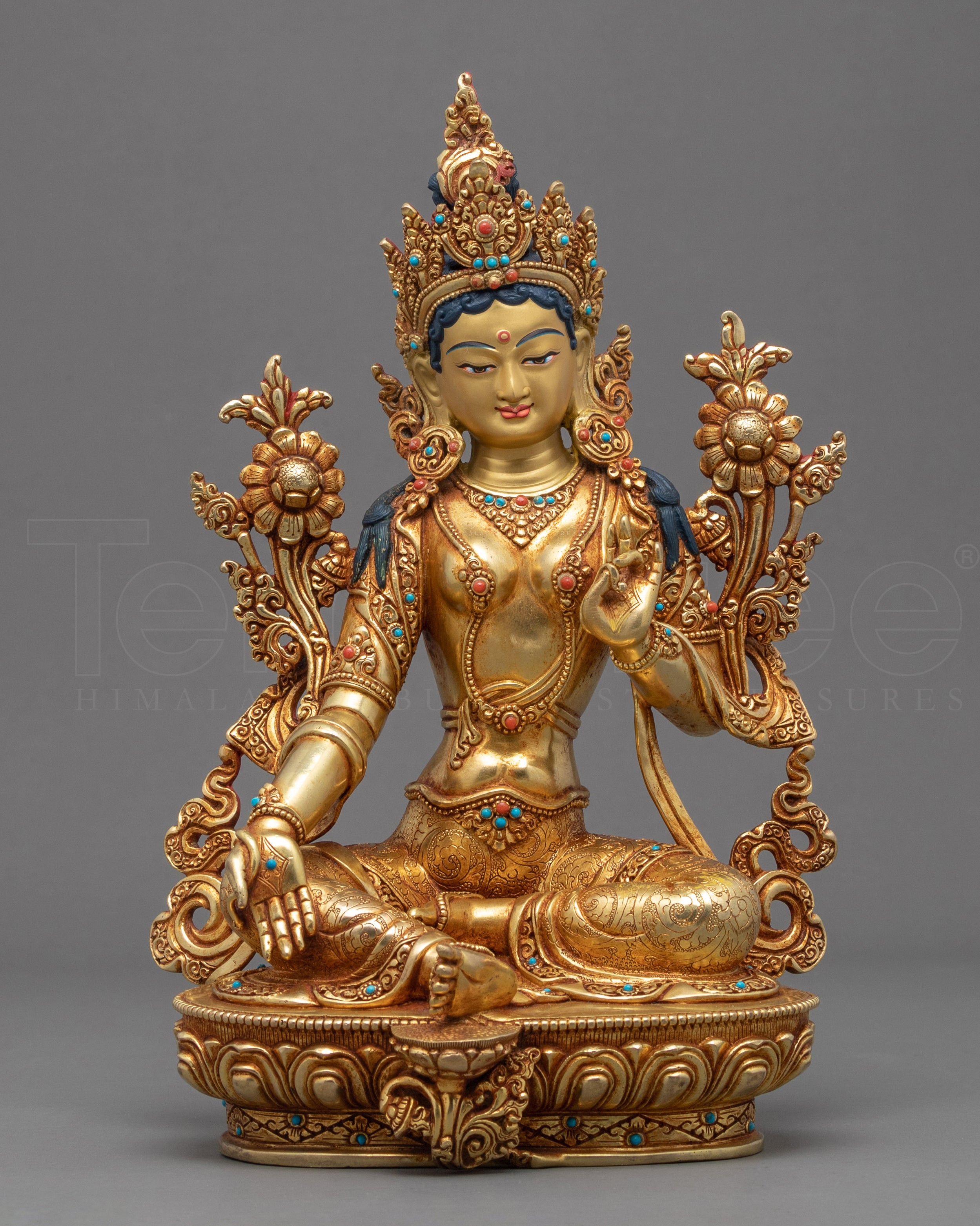 Indoor Tara Green Sculpture | Finely Hand Carved Buddhist Statue