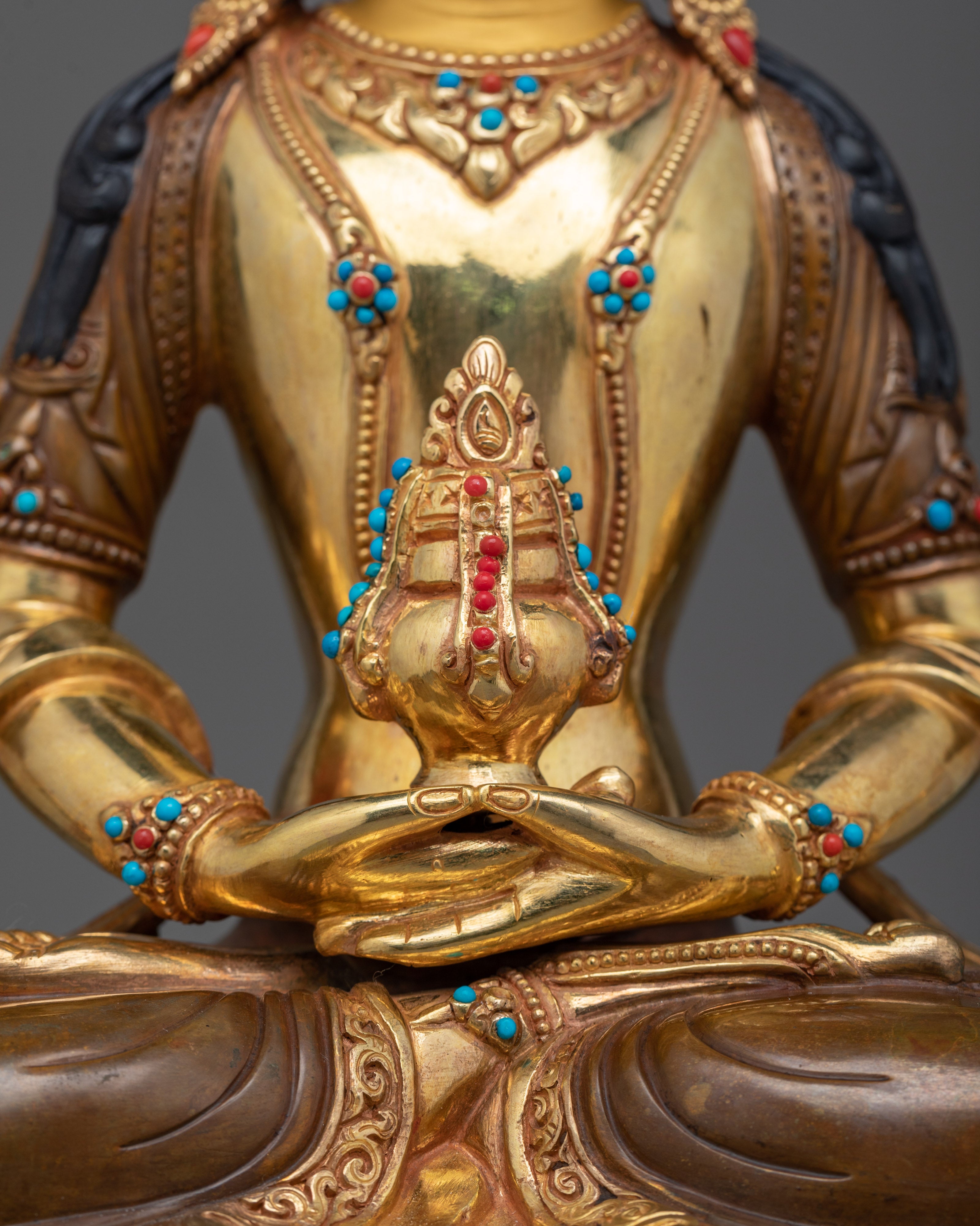 Amitayus Gold Gilded Sculpture - The Infinite Life Deity