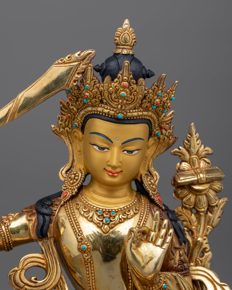 Manjushri Beautiful Copper Sculpture | Embodiment of Transcendent Wisdom