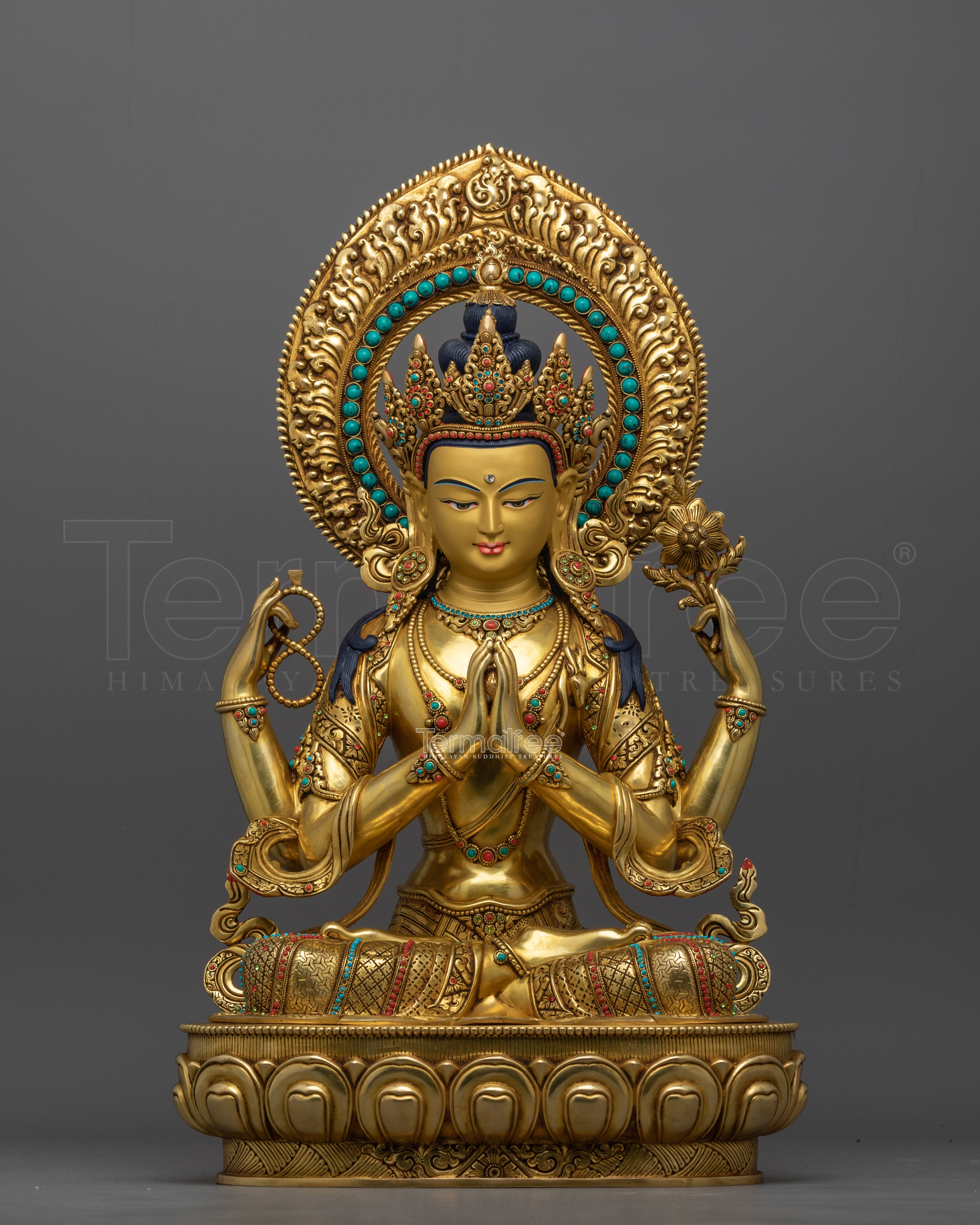 Four Armed Chenrezig Sculpture for Buddhist Shrine | Handmade in Nepal