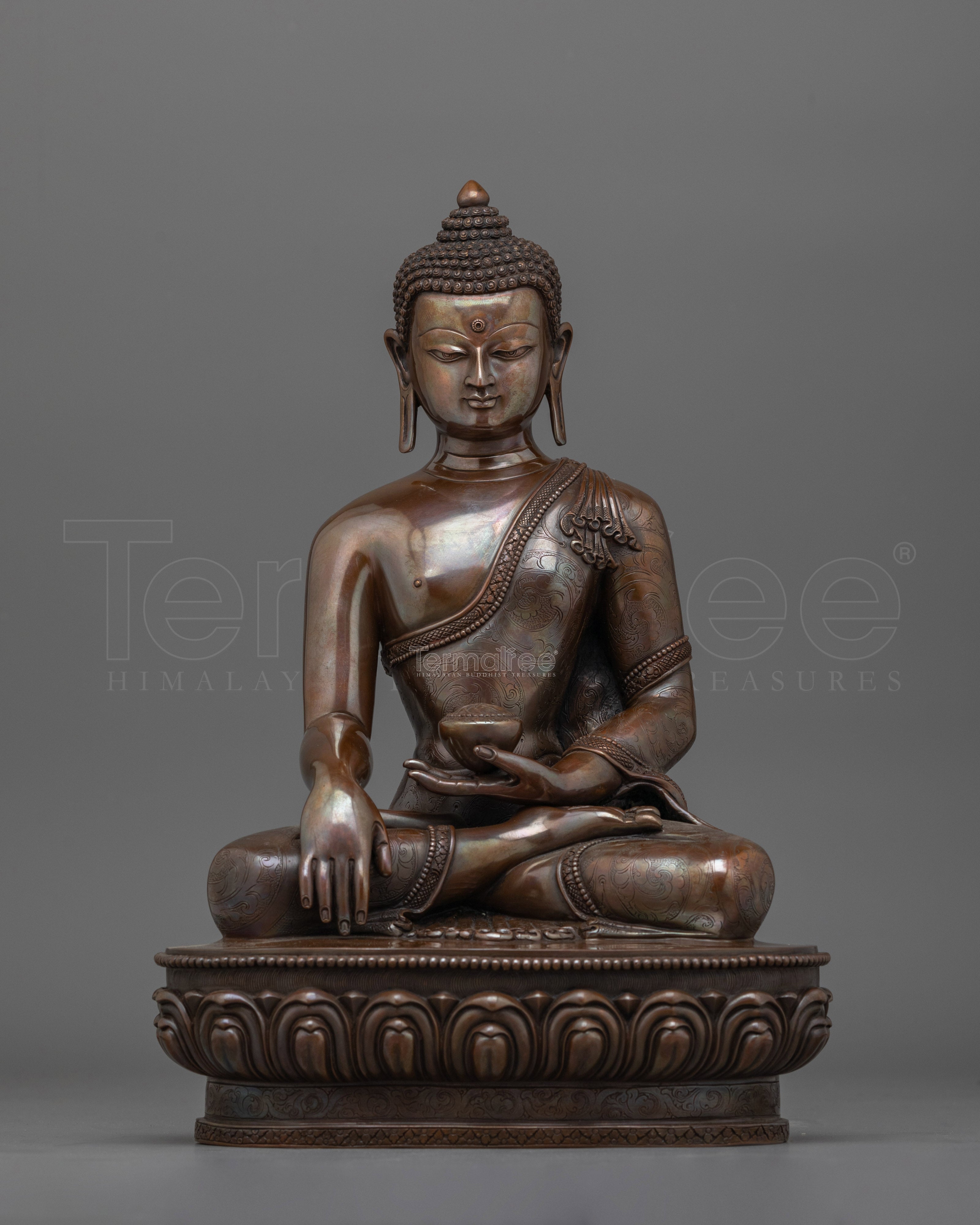 12 Inch Shakyamuni Buddha Statue | Oxidized Copper Body Sculpture