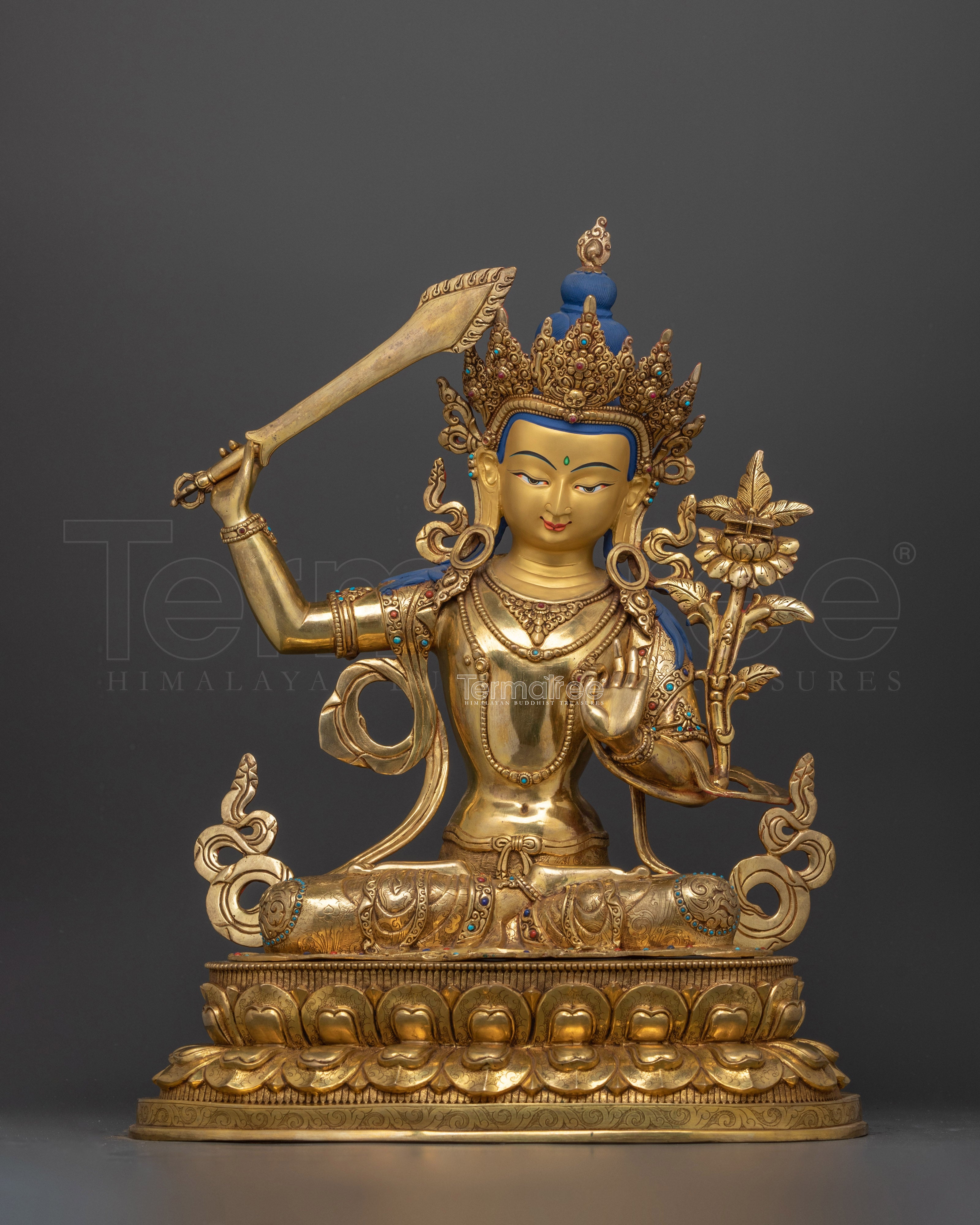 Majestic Manjushri Copper Statue | The Embodiment of Wisdom for Your Sacred Space