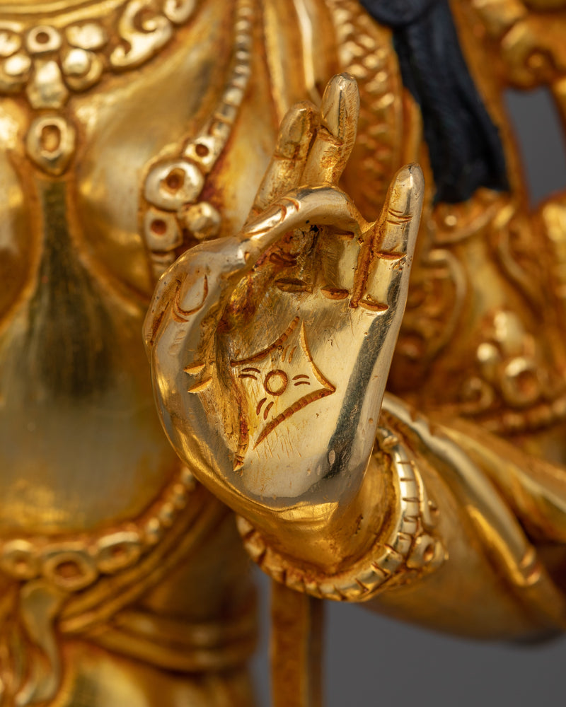 Sacred Green Tara Buddha Statue | 24K Gold Gilded Tibetan Deity for Compassion