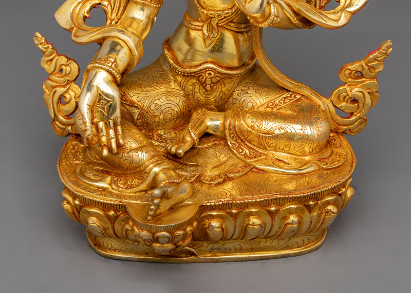 Sacred Green Tara Buddha Statue | 24K Gold Gilded Tibetan Deity for Compassion