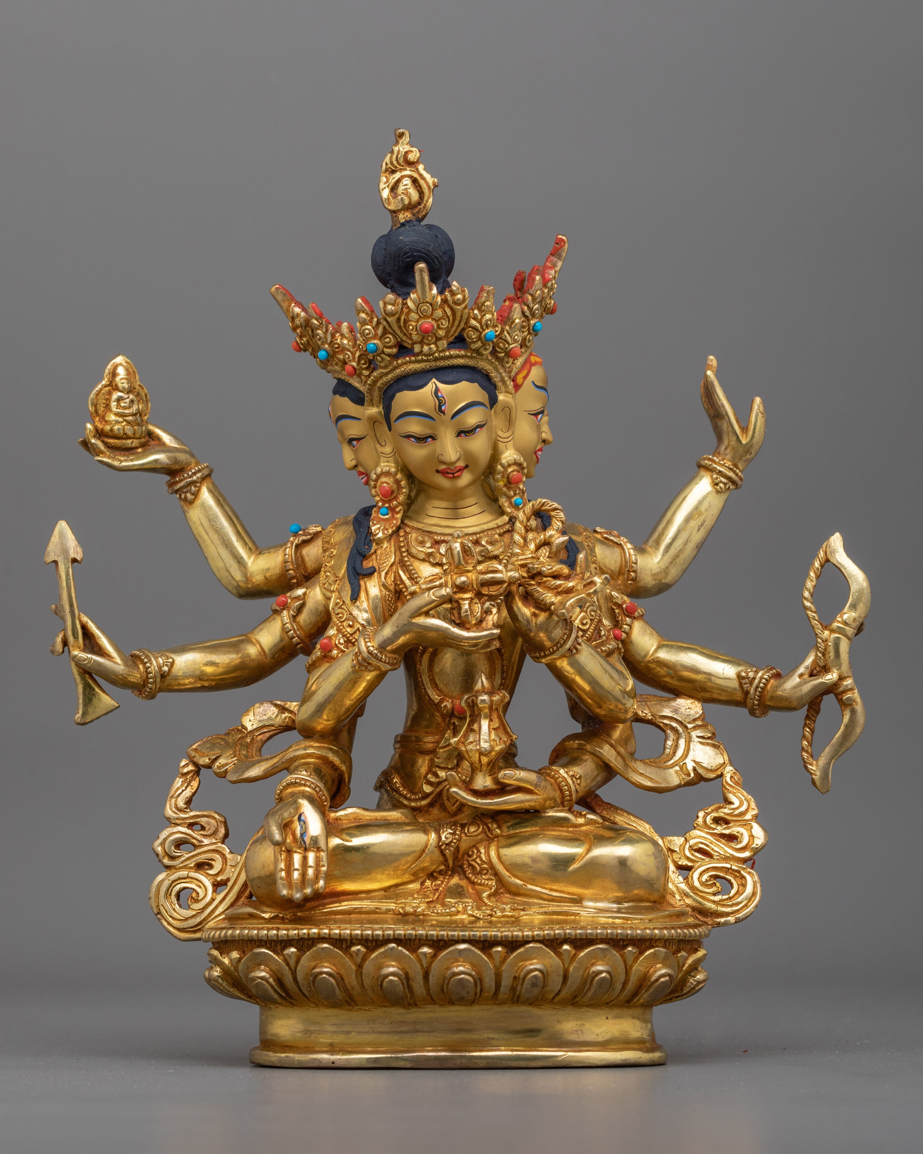 Sacred Namgyalma Statue | 24K Gold Gilded Copper Statue with Gemstones