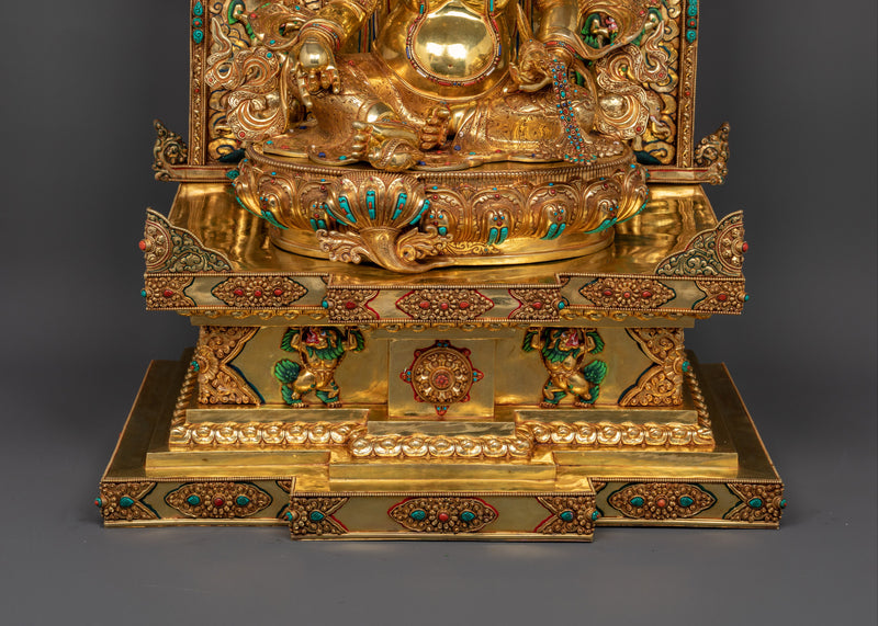 Dzambhala Buddha with Throne | 24K Gold Gilded Copper Statue
