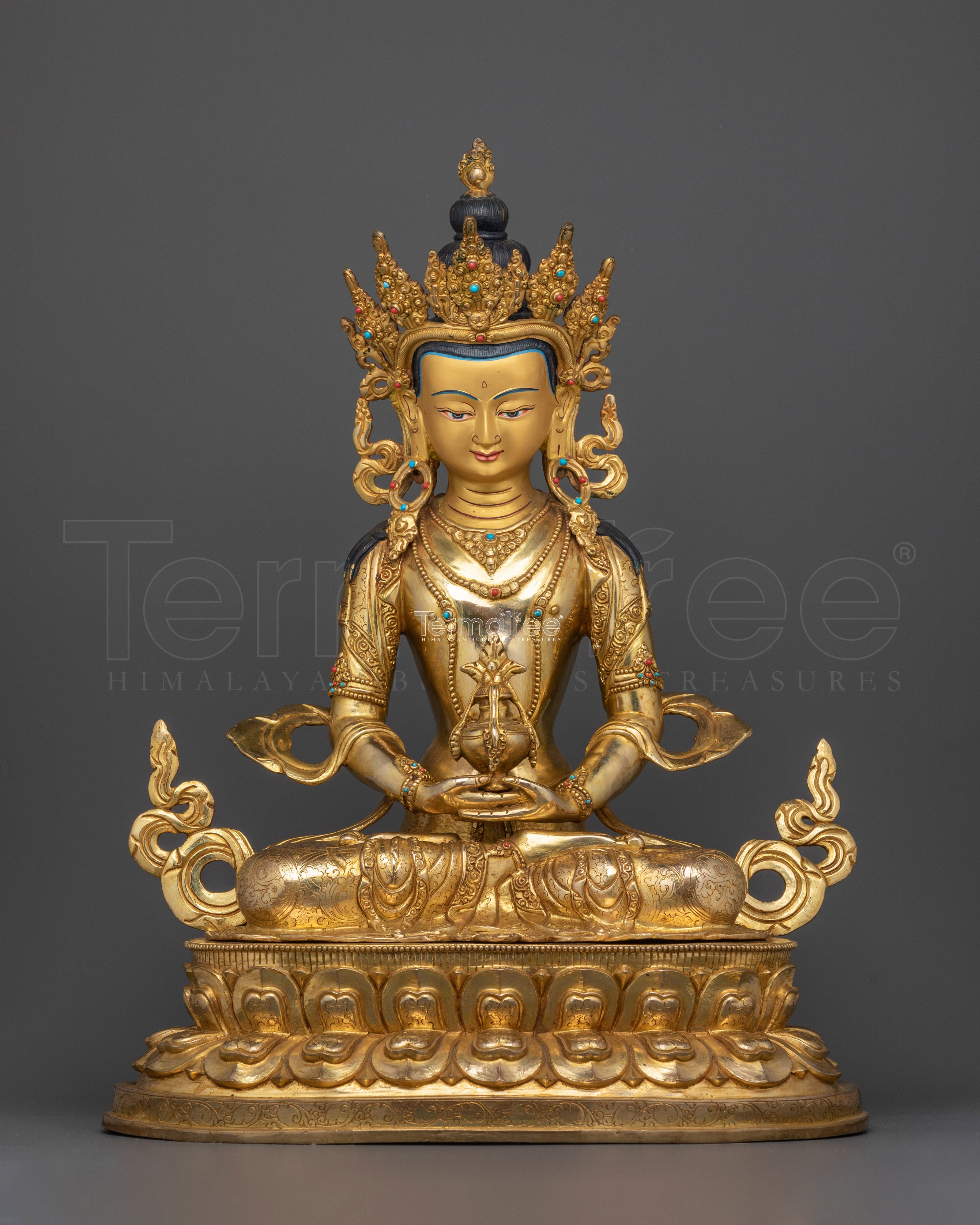 Sacred Amitayus Statue | 24K Gold Gilded Copper Art
