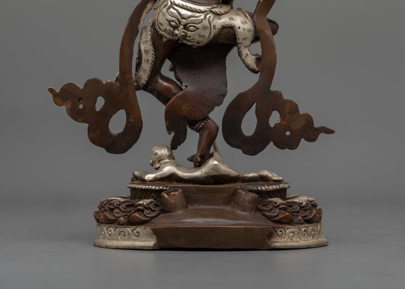 Singhamukha Buddha Statue | Silver-Plated Oxidized Copper Sculpture
