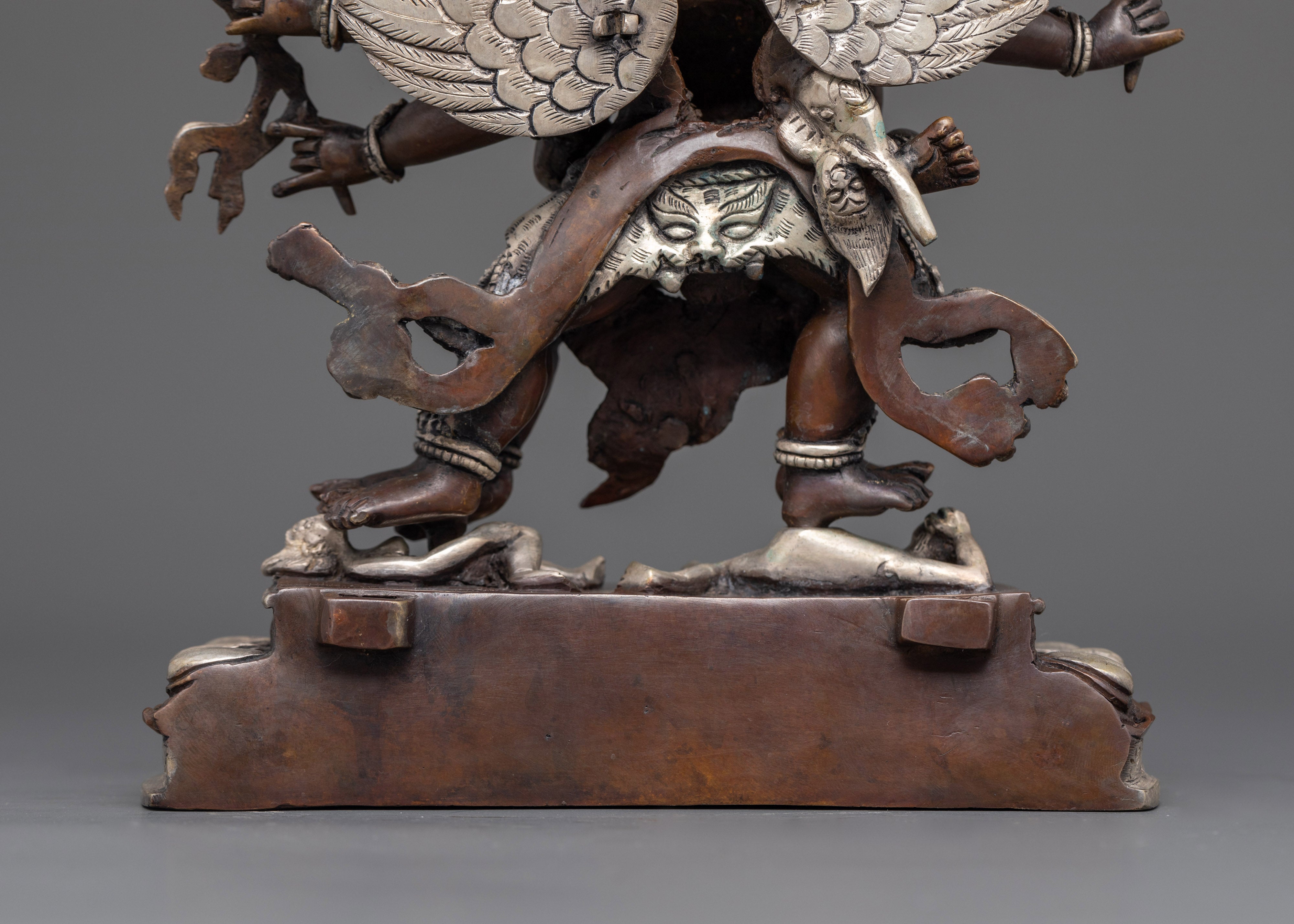 Sacred Hayagriva Statue with Consort | Oxidized Copper and Silver-Plated Sculpture