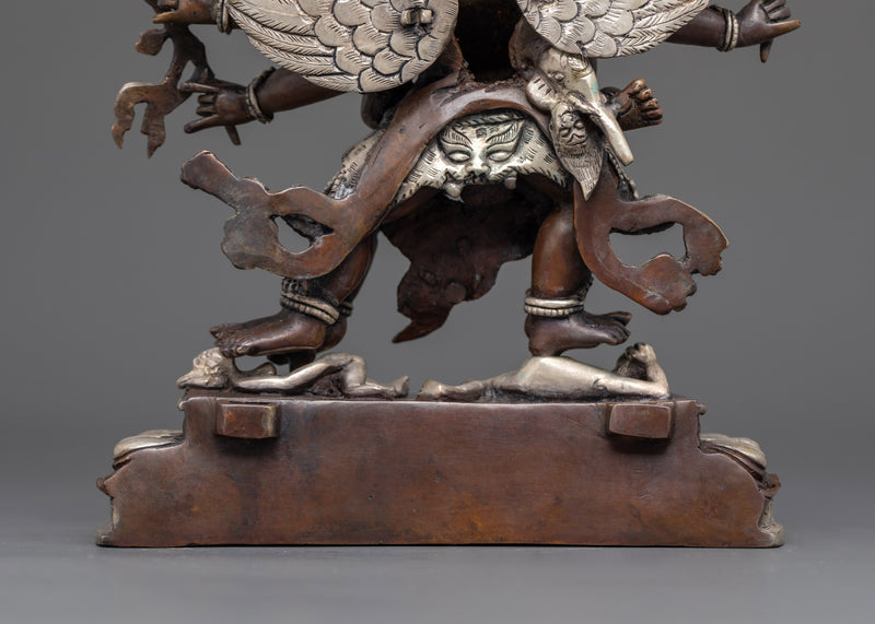 Sacred Hayagriva Statue with Consort | Oxidized Copper and Silver-Plated Sculpture