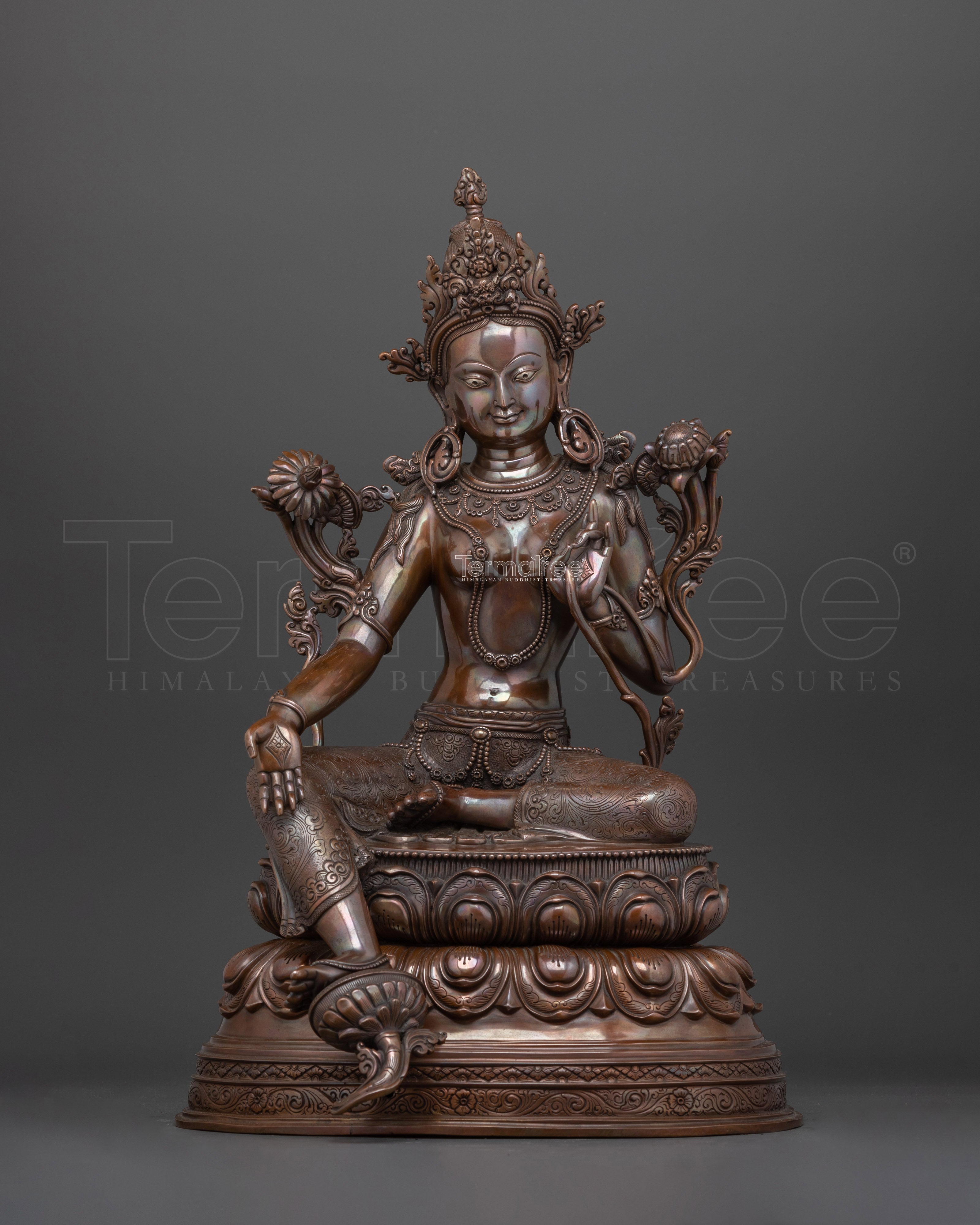 Sacred Green Tara Sculpture | Oxidized Copper Buddhist Deity Statue
