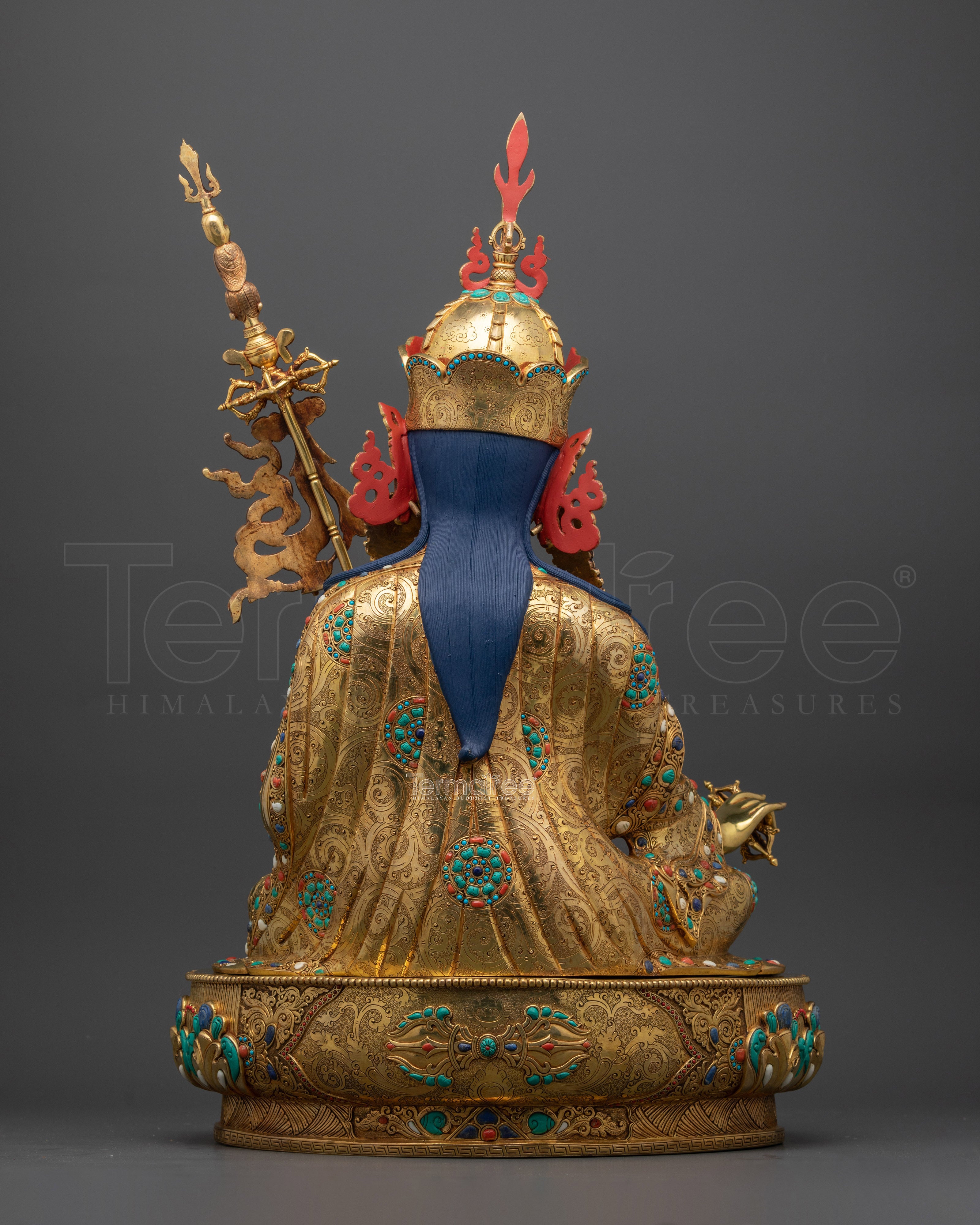 Deva Guru Rinpoche Statue | 24K Gold Gilded Gemstone Copper Masterpiece