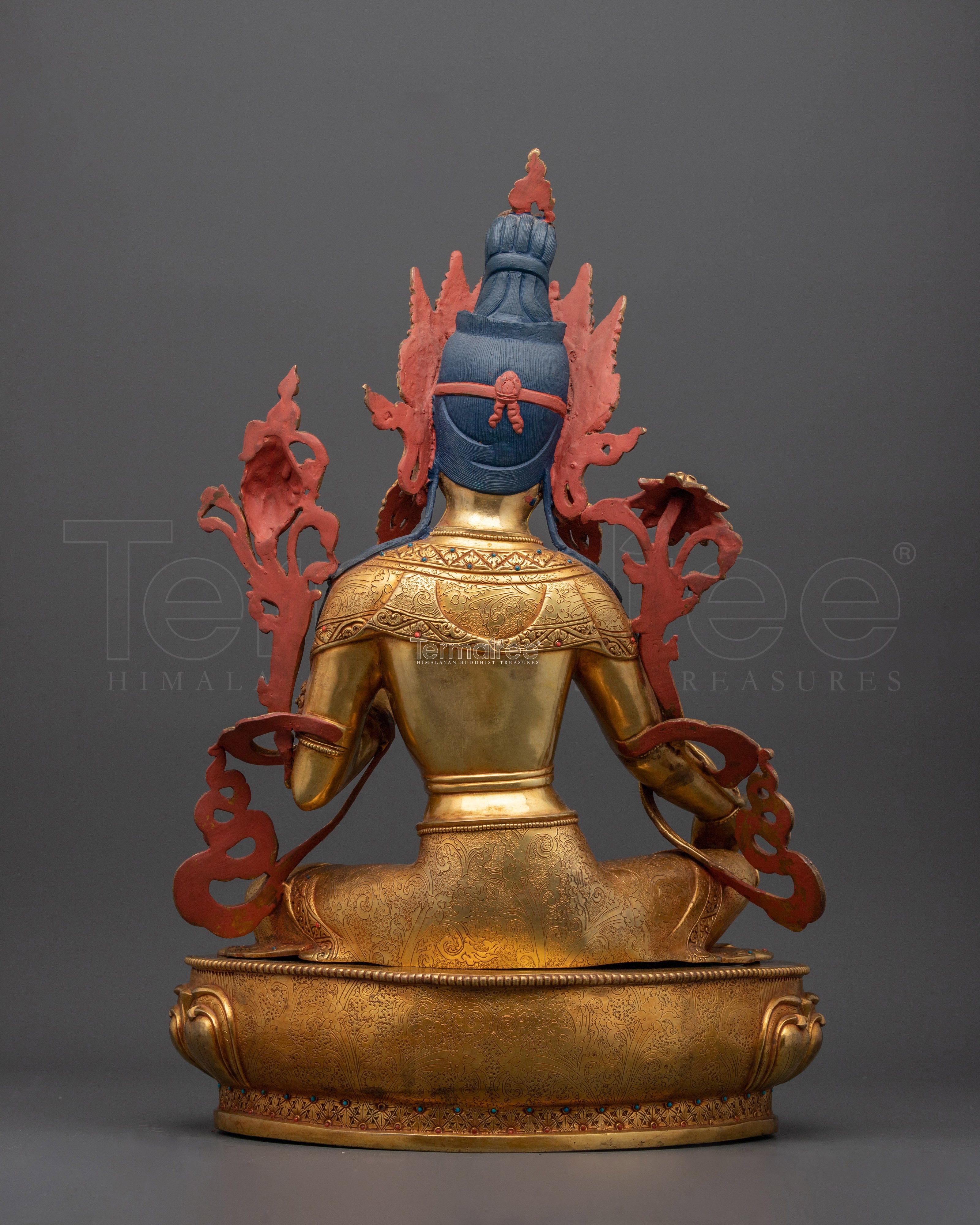 Spiritual Green Tara Figurine | 24K Gold Gilded Gemstone Copper Masterpiece