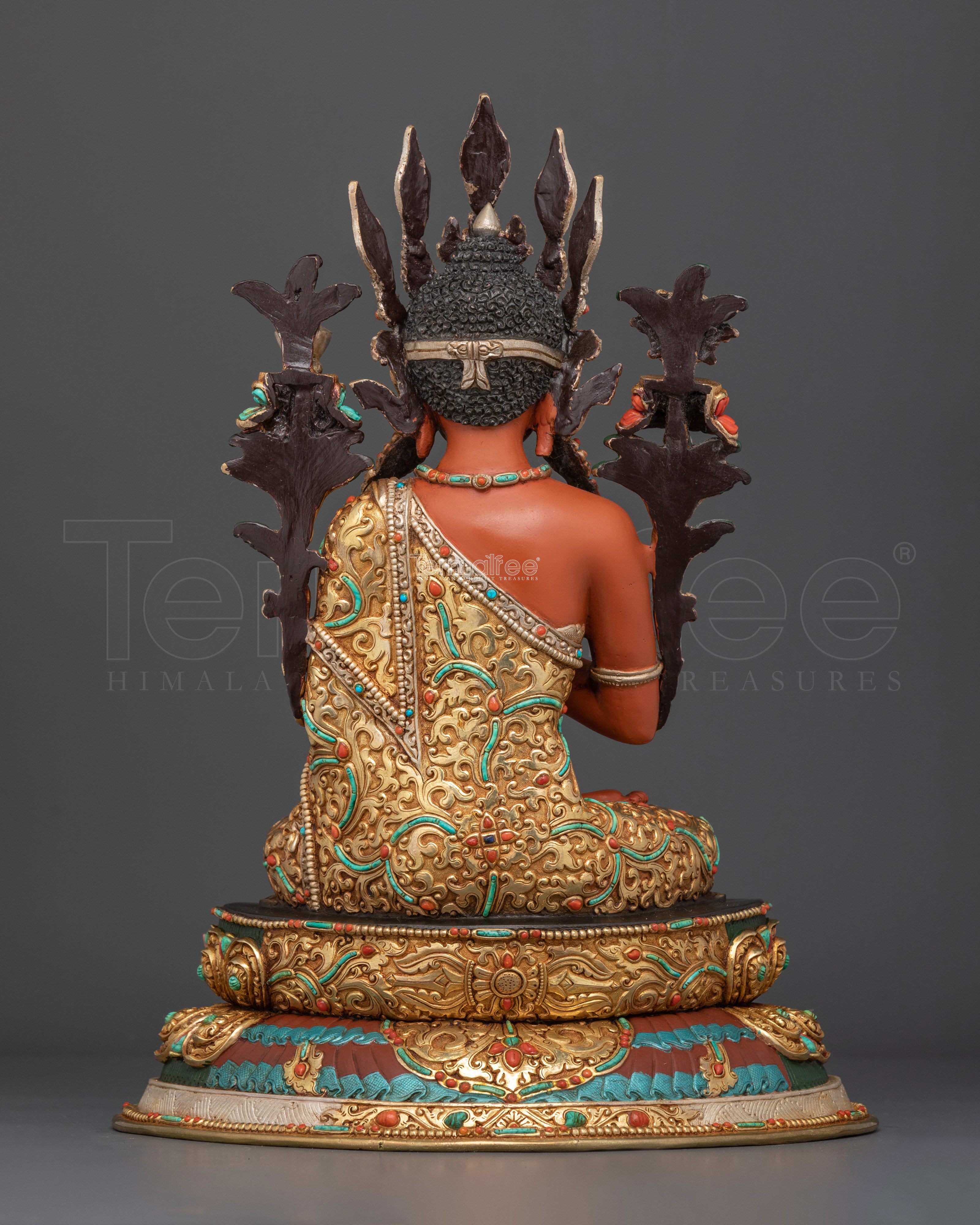 Maitrya Buddha Statue | 24K Gold Gilded Copper Figure with Gemstones