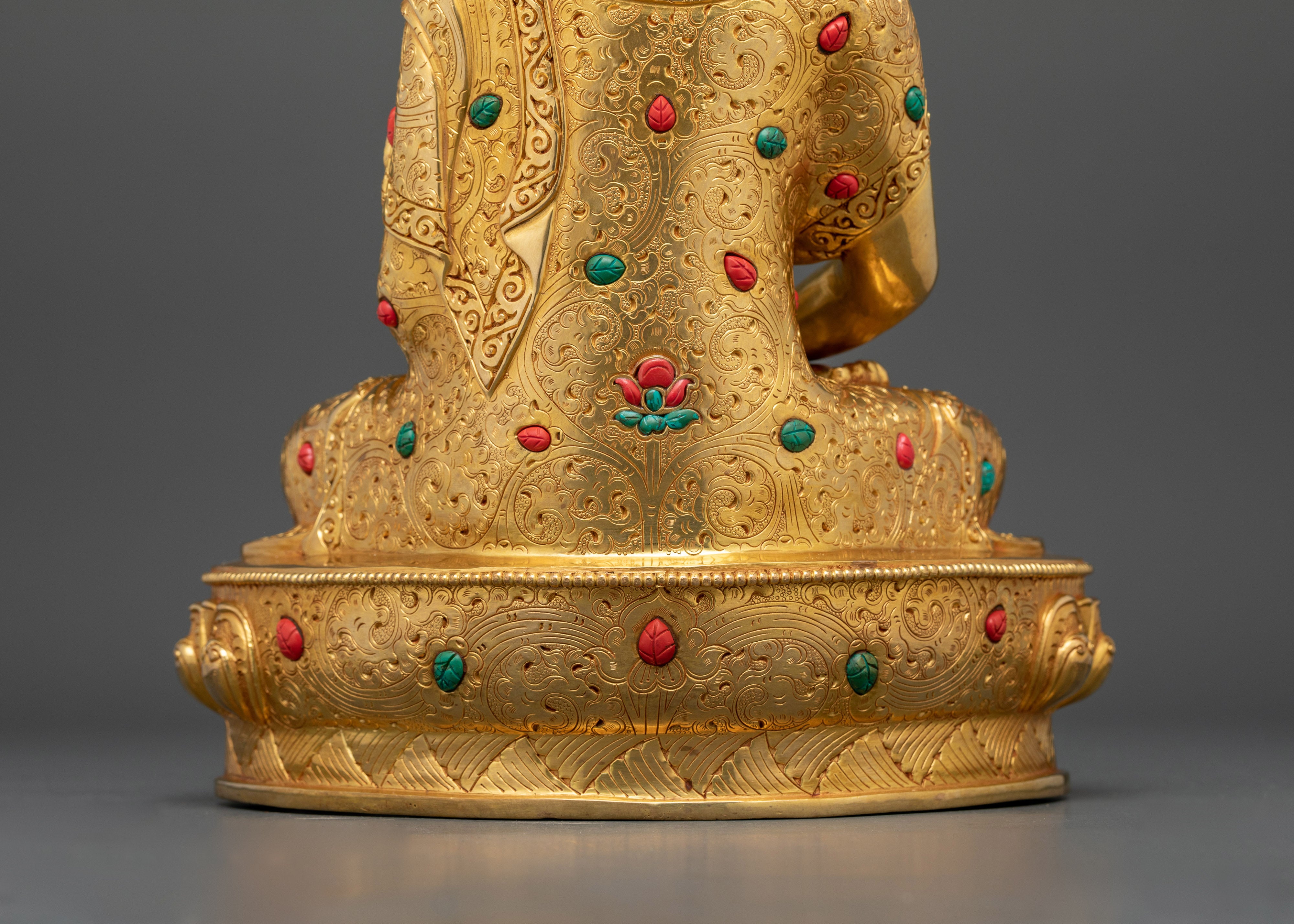 Gemstone Adorned Amitabha Buddha of Pure Land Statue | 24K Gold Gilded Decor