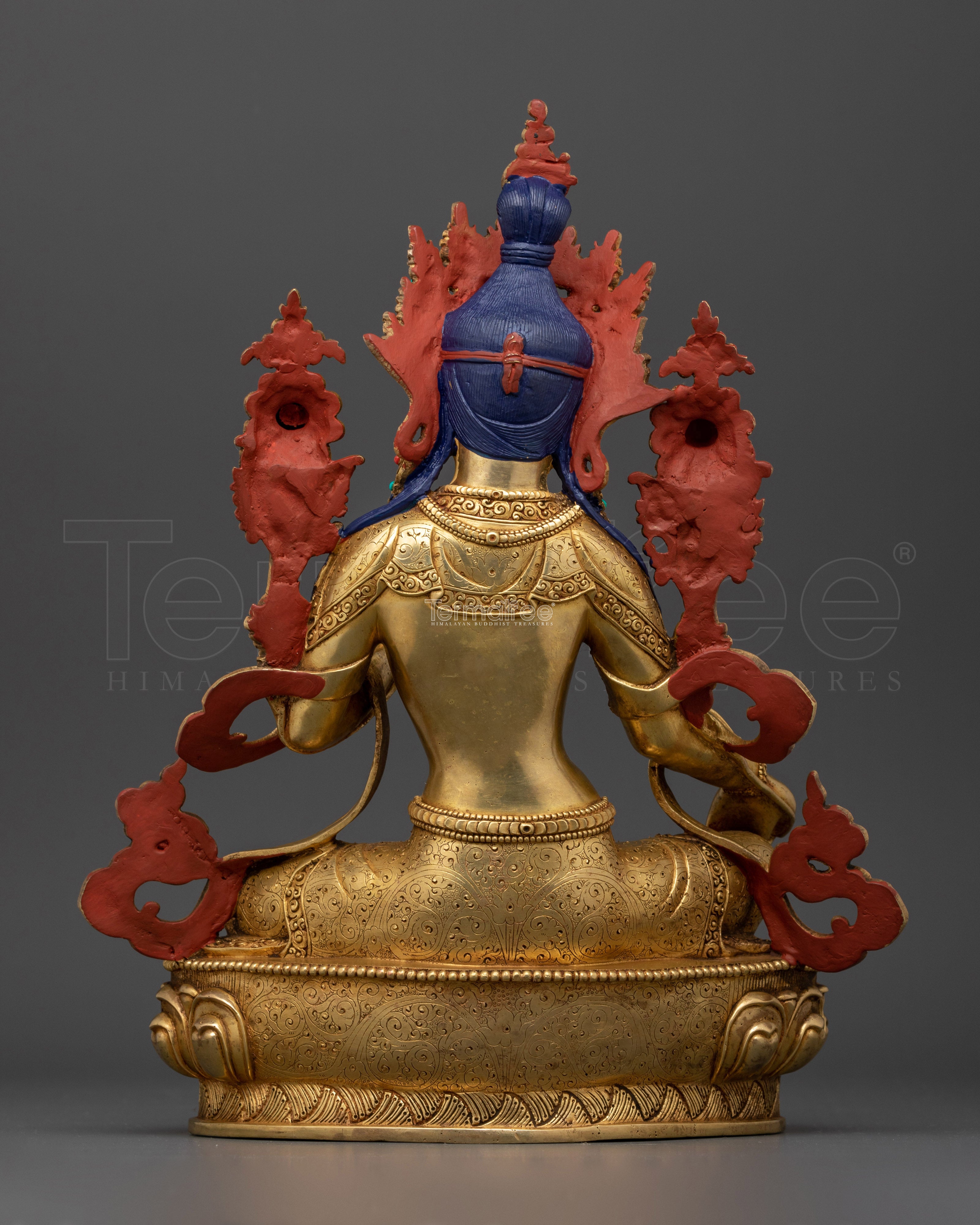 Elegant Green Tara Female Buddha Goddess | 24K Gold Gilded Statue