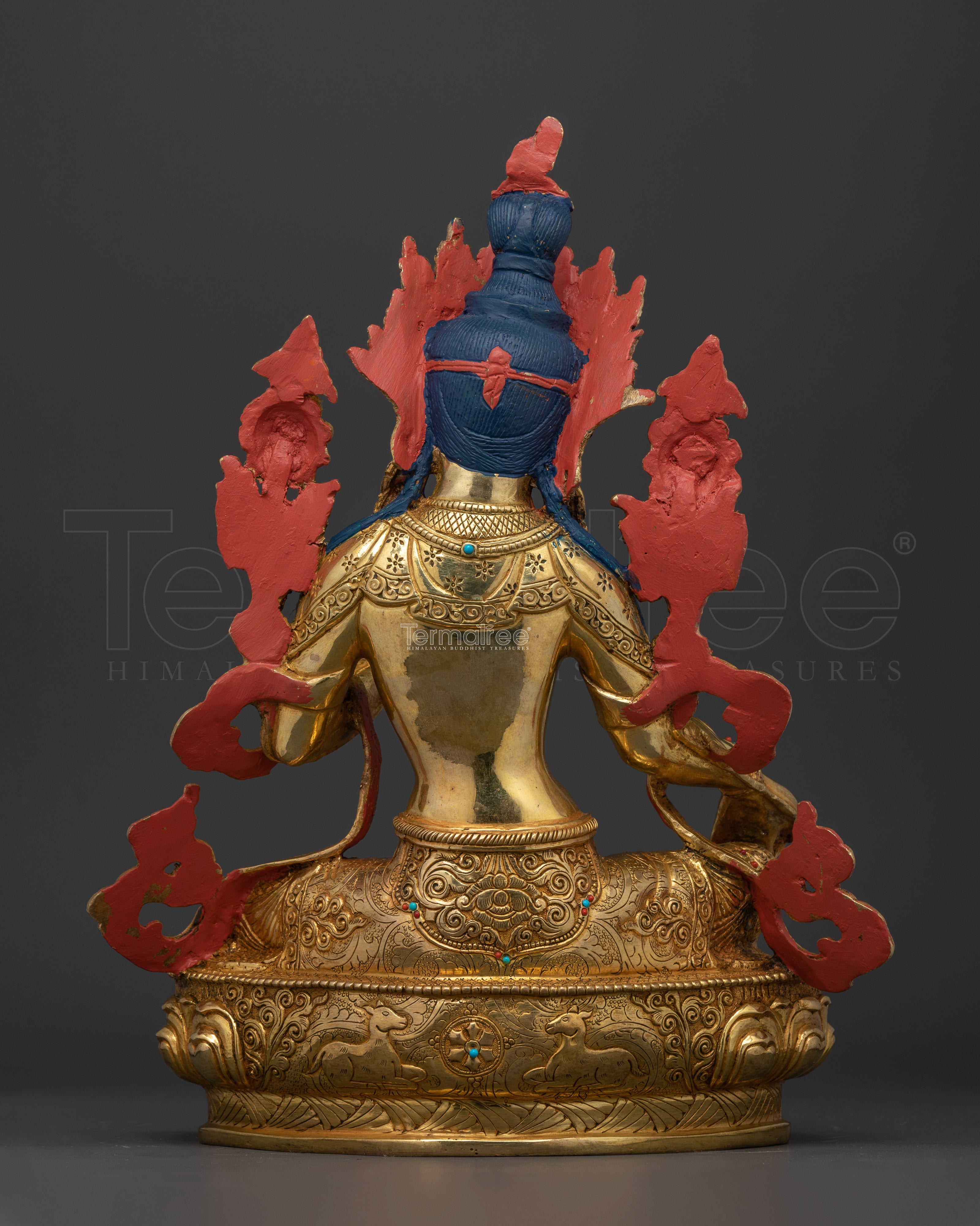 Tibetan Green Tara figurine | 24K Gold Gilded with small Gemston