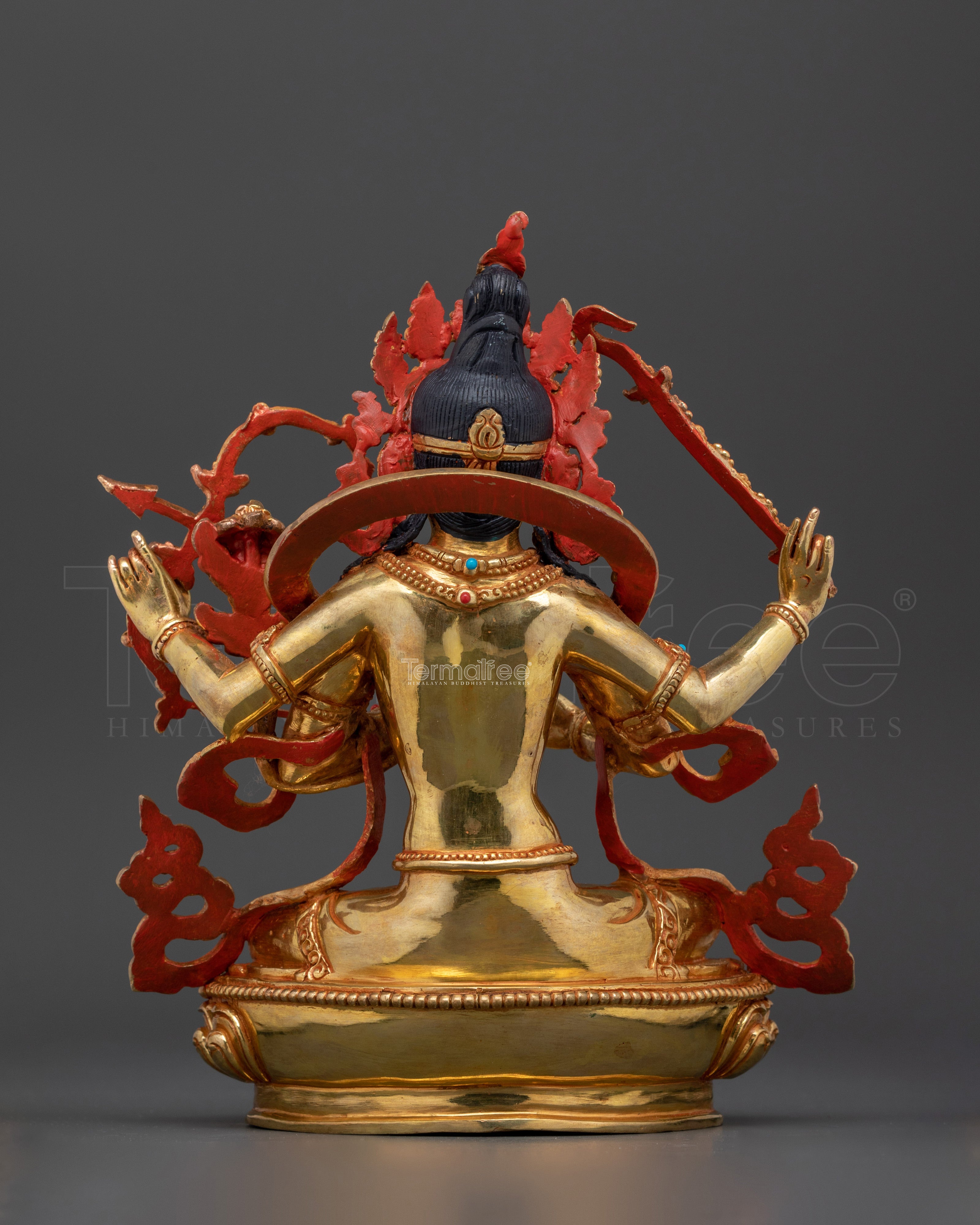 Handcarved Kurukulla Dakini Deity | 24K Gold Gilded Copper Figure