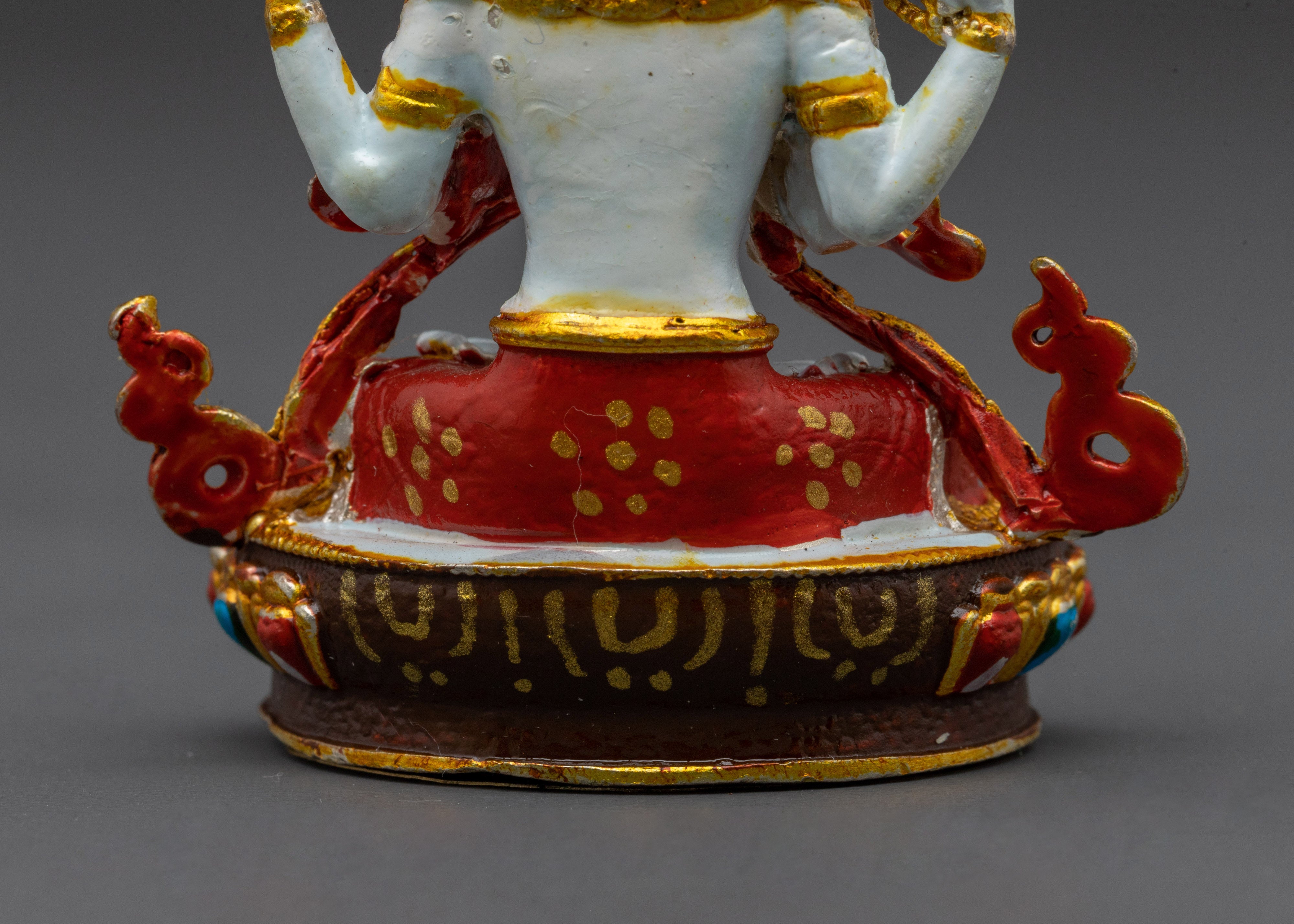 Chenrezig Holding Wish-Fulfilling Jewel | 2.6 Inches Gold Electroplated Buddha