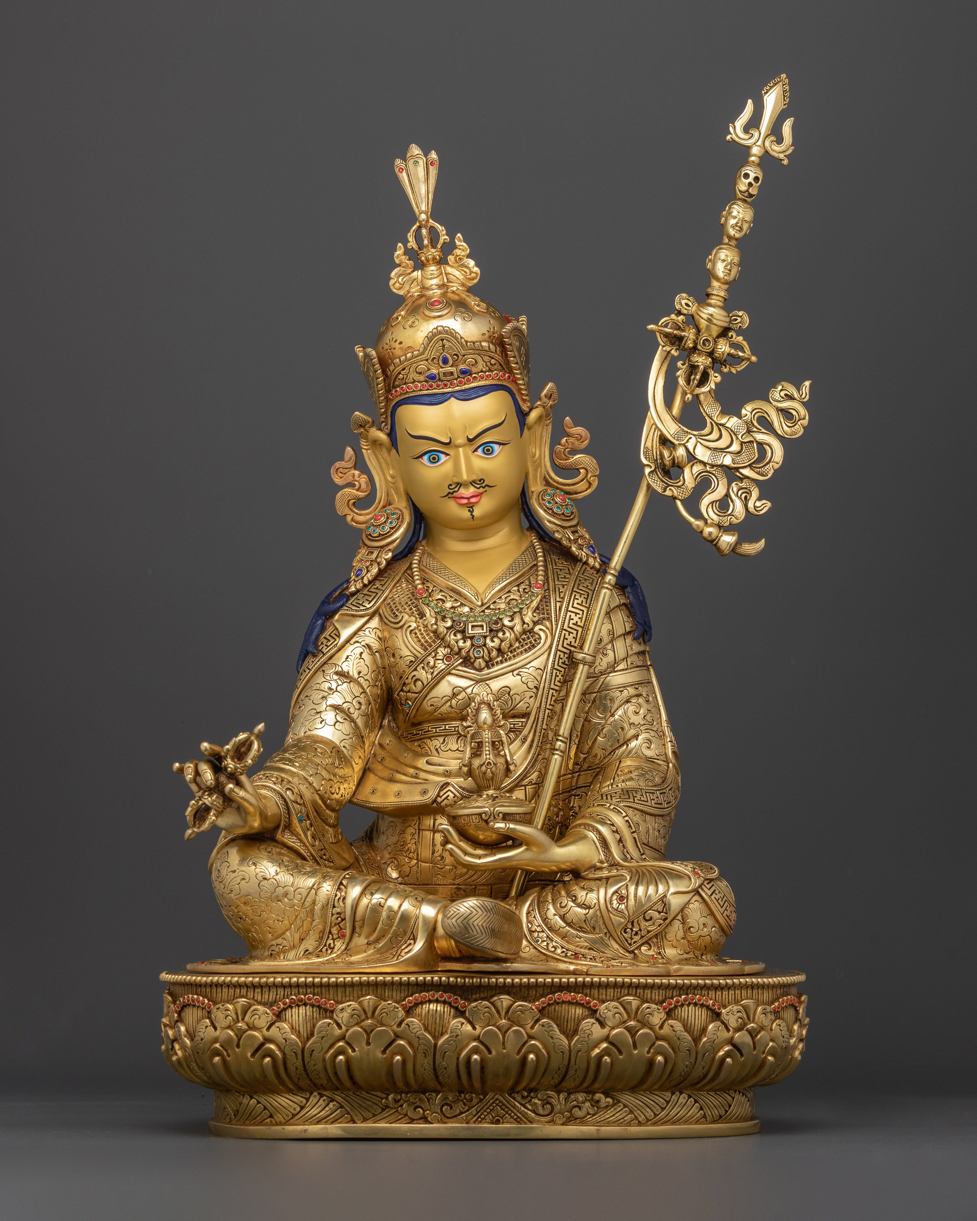 Lotus Born Guru Rinpoche Statue | 19.9 Inches Tibetan Copper Sculpture