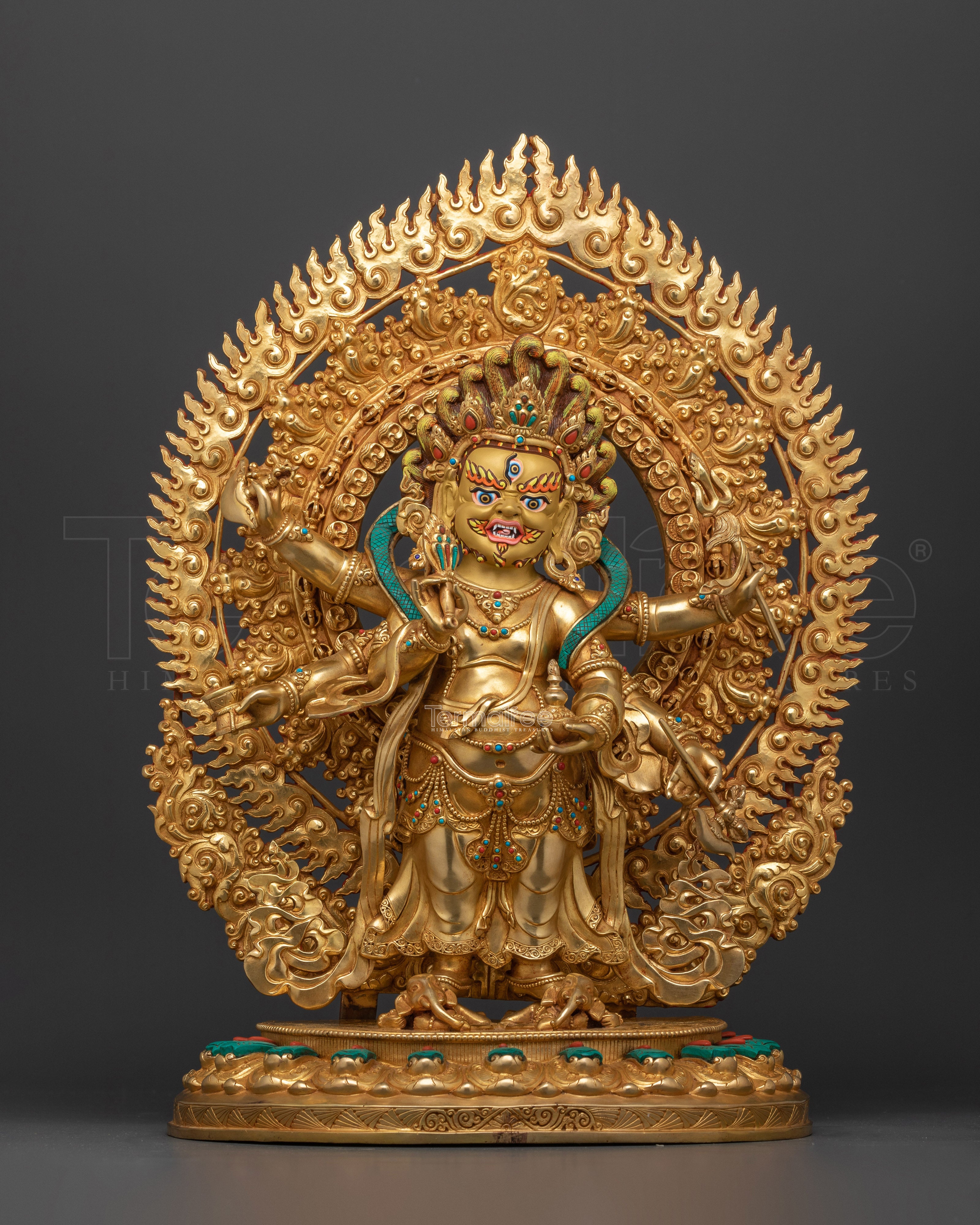 Fierce Protector White Mahakala Statue | 24K Gold Gilded Sculpture