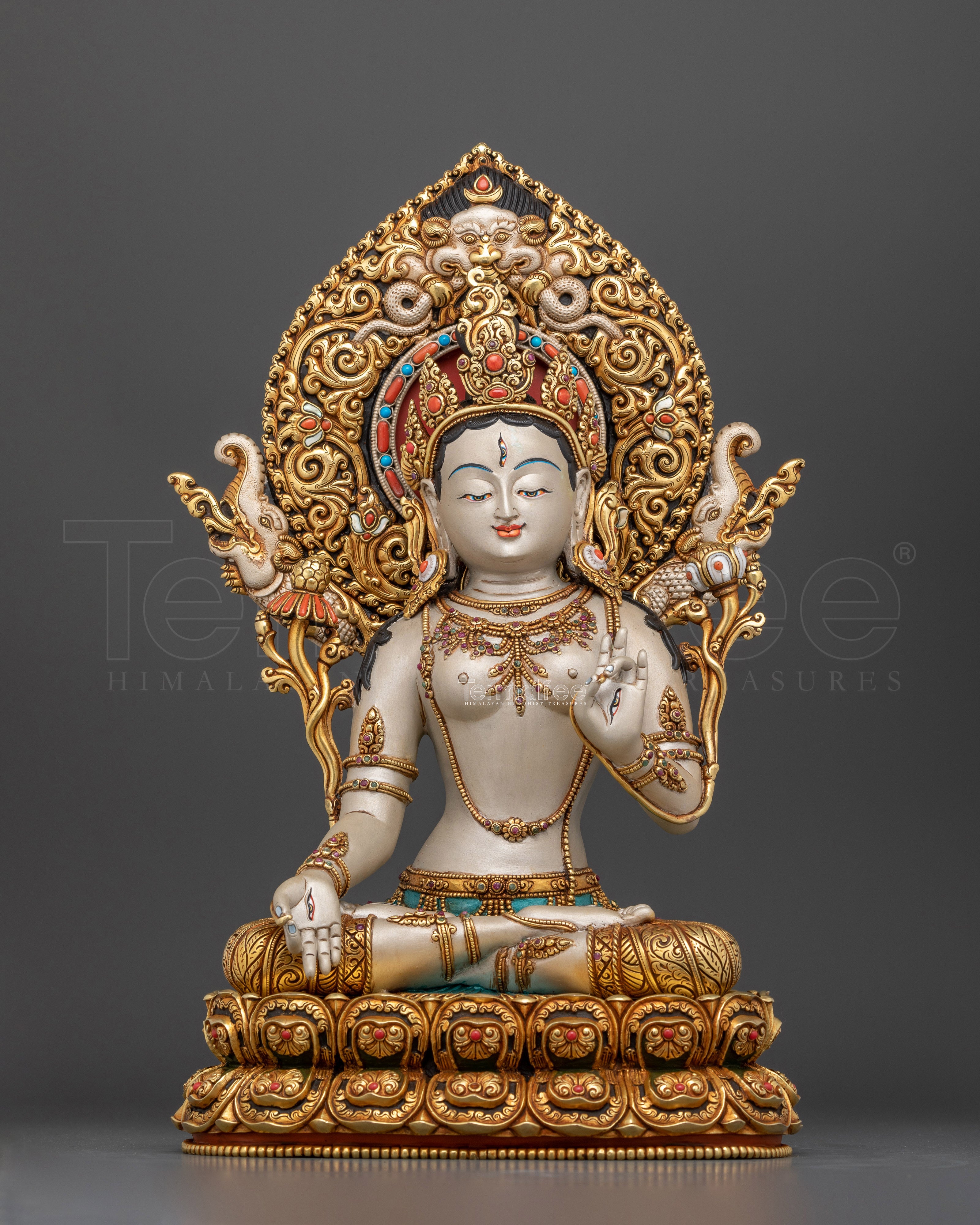 The Goddess Tara of Longevity | White Tara Beautifully Painted Statue