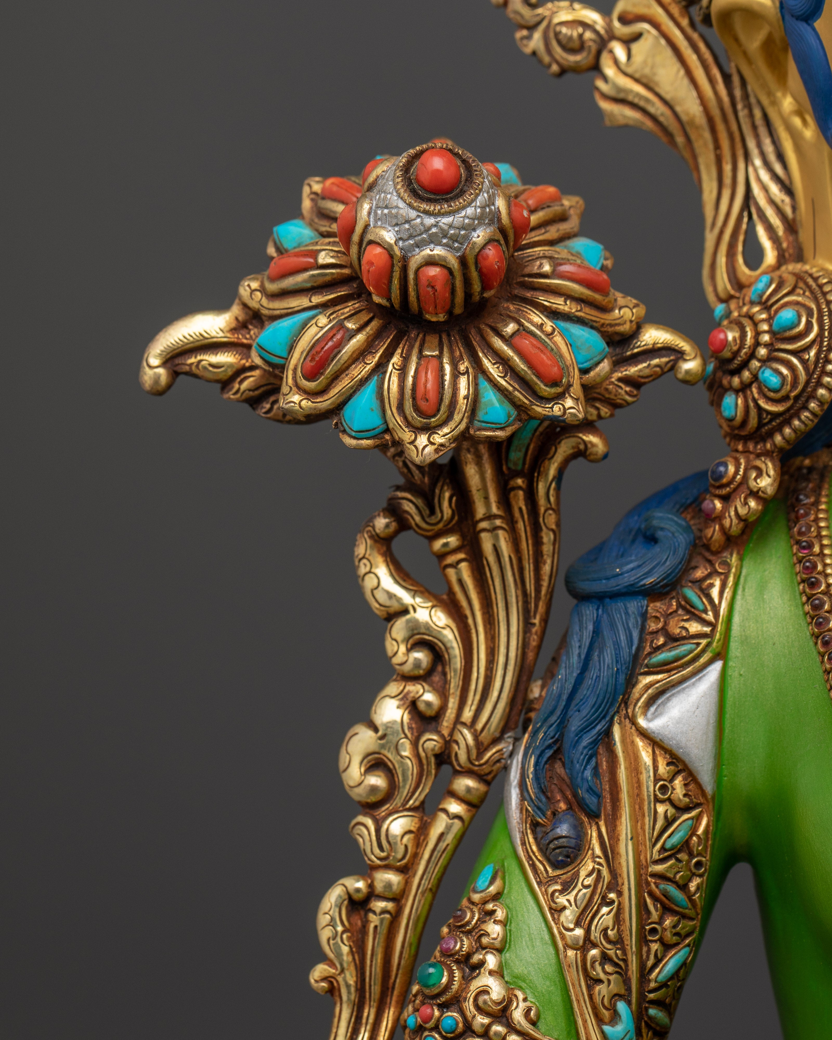 The Compassionate Savior Sculpture | Beautifully Painted Green Tara Statue