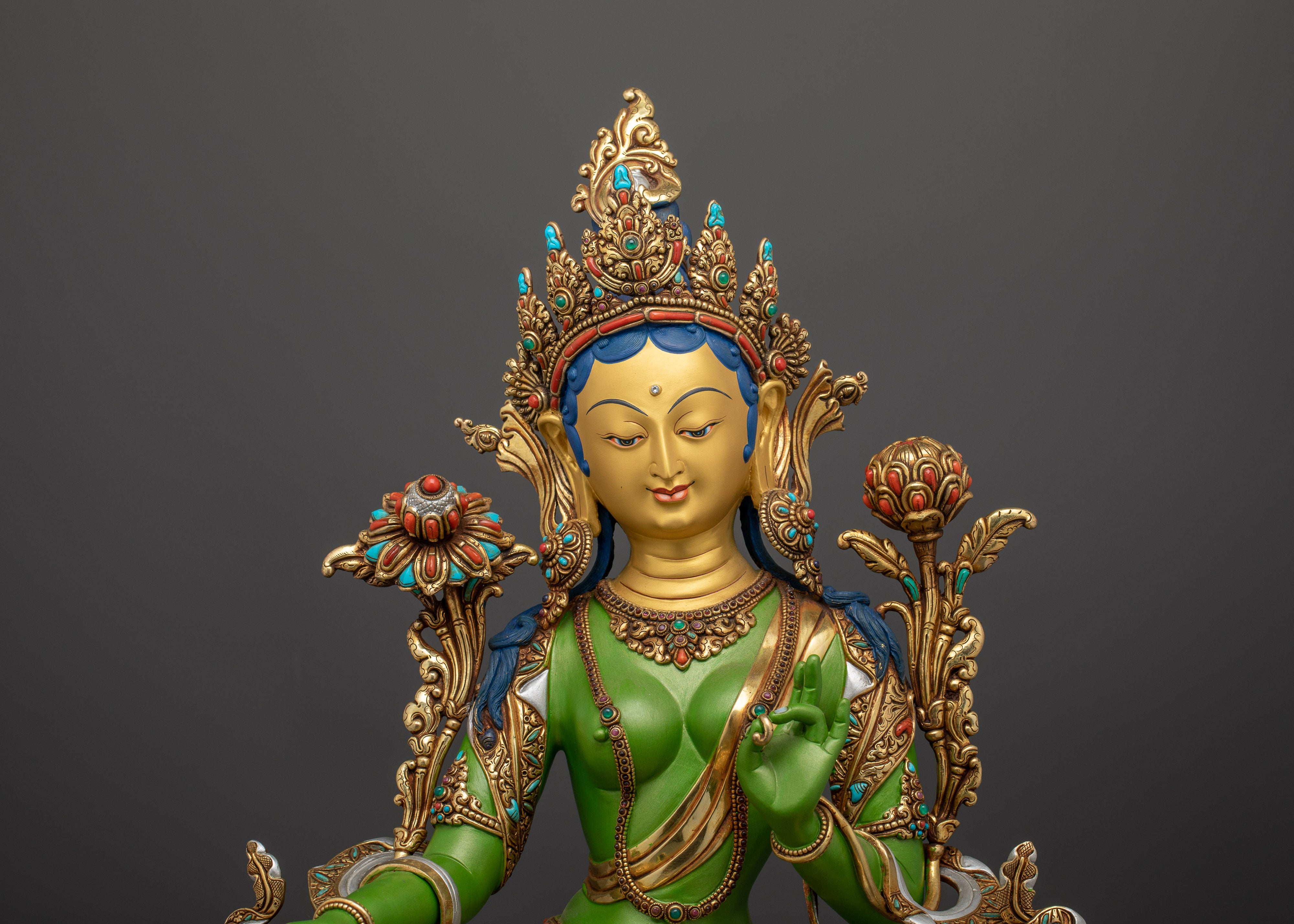 The Compassionate Savior Sculpture | Beautifully Painted Green Tara Statue