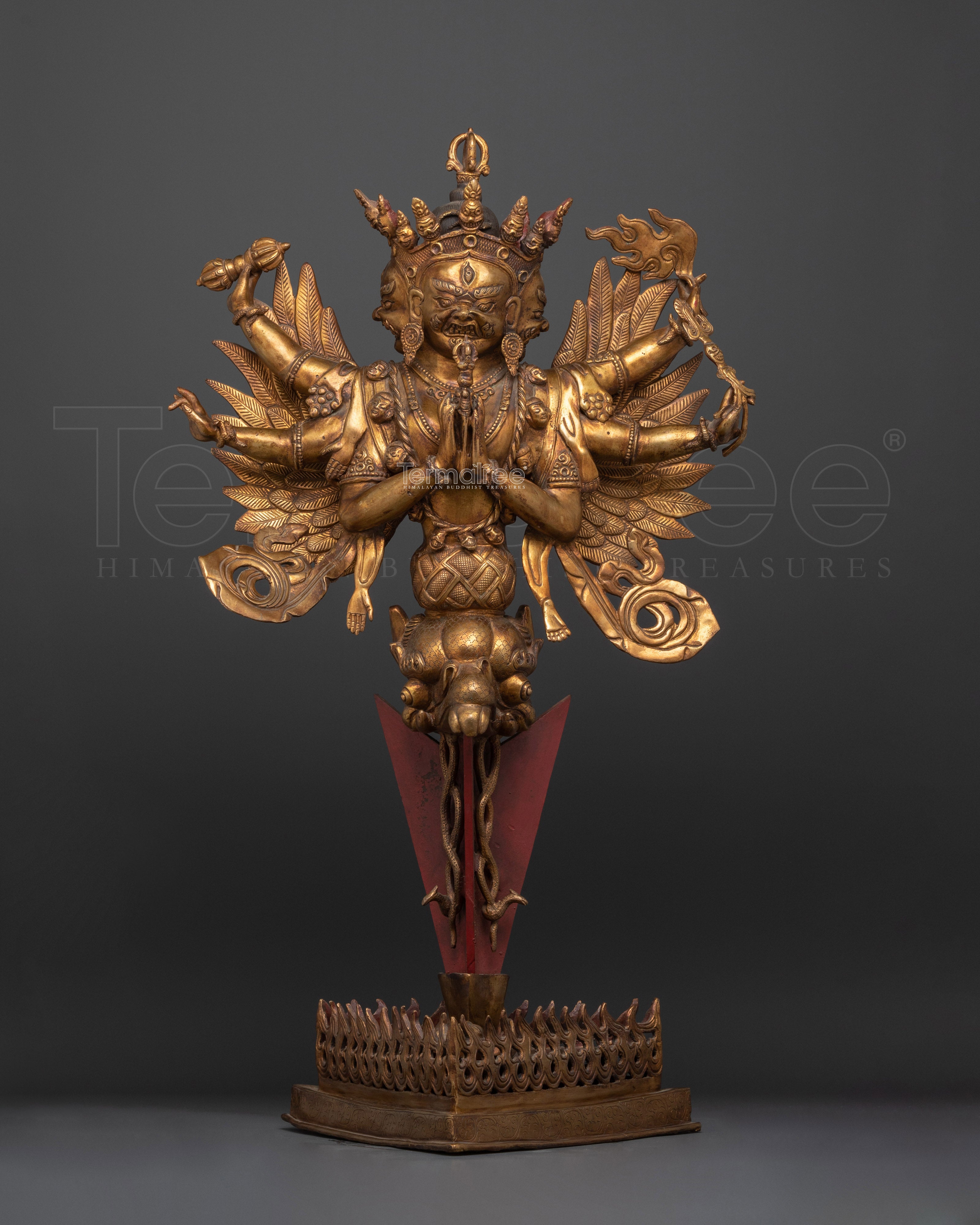 Antique Finished Vajrakilaya Yidam | Traditional 24K Gold Gilded Sculpture