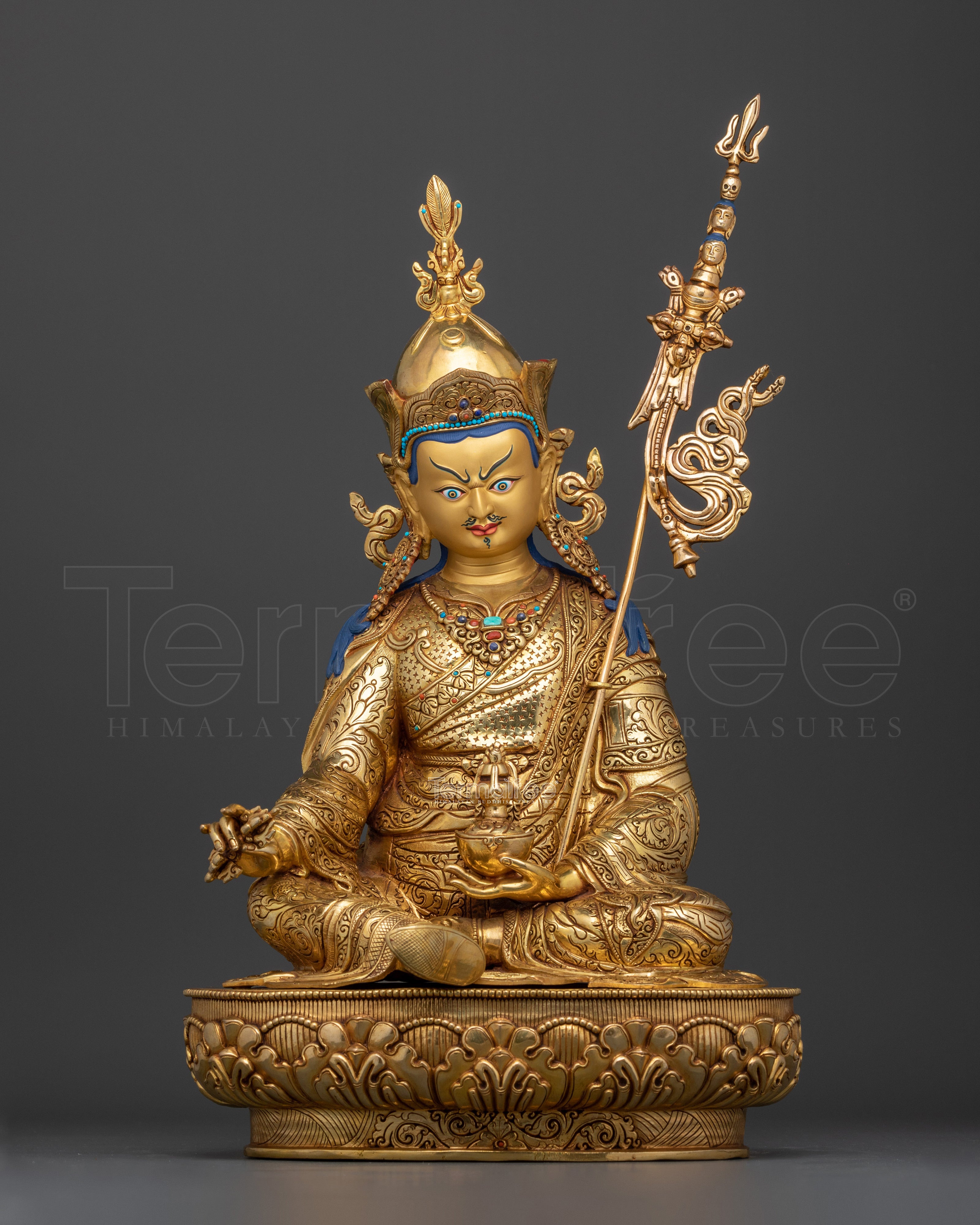 Semi-Wrathful Guru Rinpoche Statue | Tibetan Deity with Gemstones